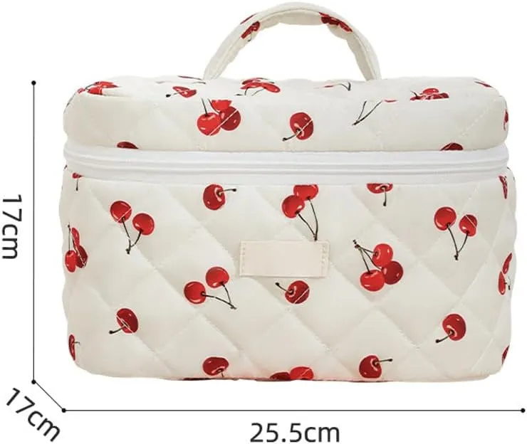 3pcs Quilted Makeup Bag, Coquette Cosmetics Large Capacity Pouch Travel Cosmetic Bag Set Printed Makeup Pouch Large Capacity Portable Toiletry Bag Organizer for Women Girls