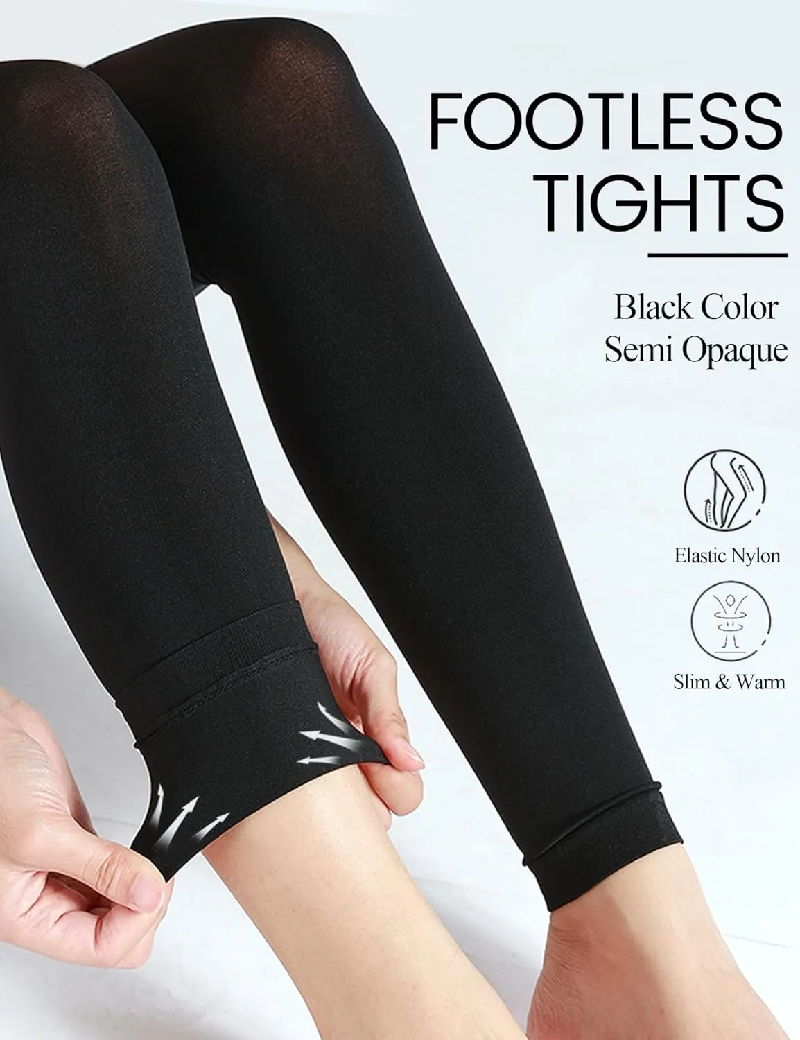 6 Colors Semi Opaque Footless Tights for Women, 80 Denier Black Footless Tights for Women,S-XL