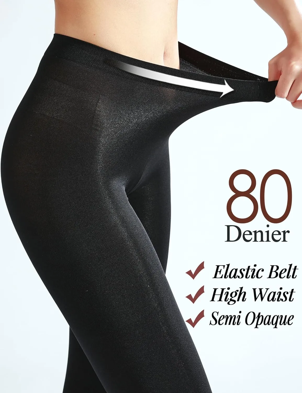 6 Colors Semi Opaque Footless Tights for Women, 80 Denier Black Footless Tights for Women,S-XL