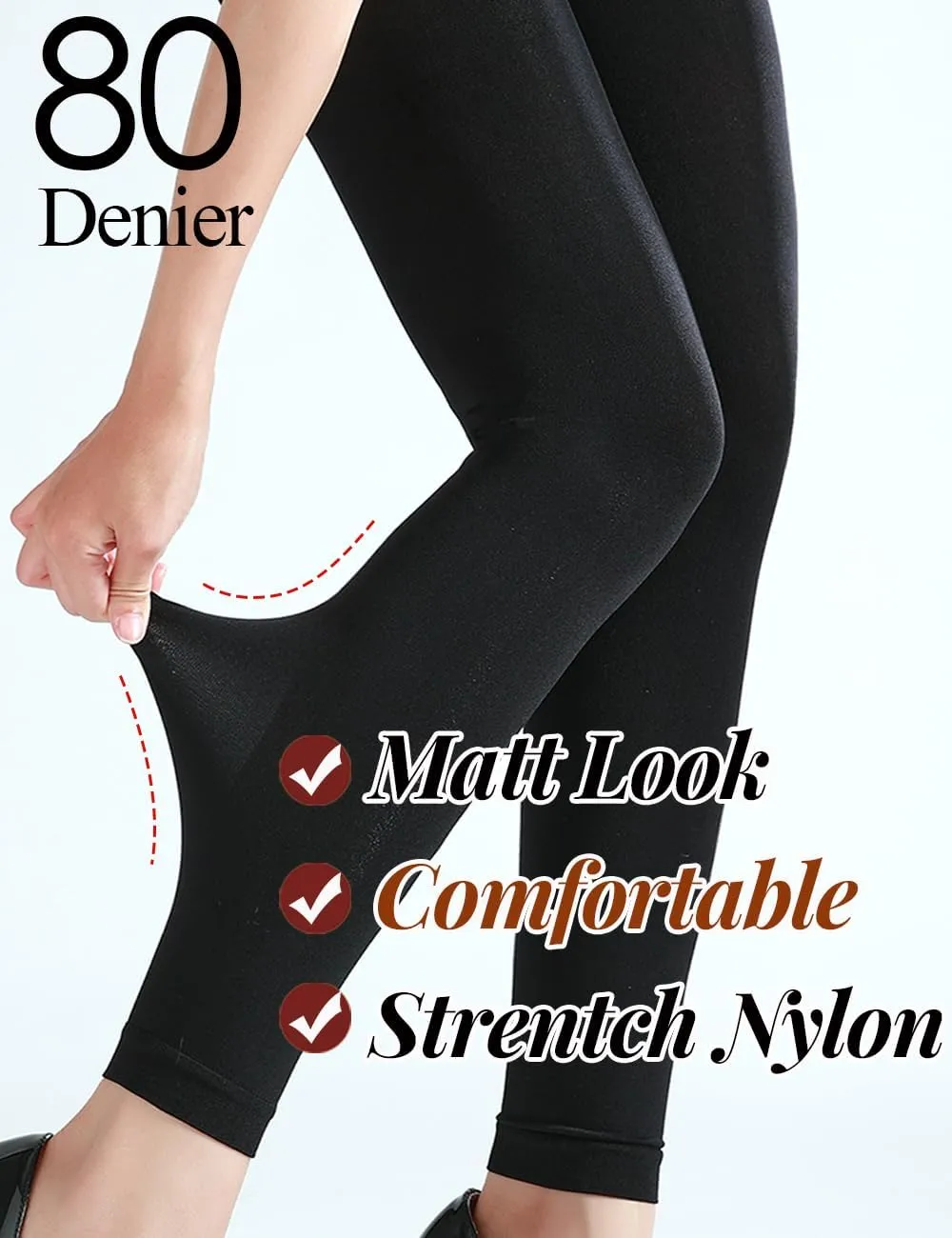 6 Colors Semi Opaque Footless Tights for Women, 80 Denier Black Footless Tights for Women,S-XL