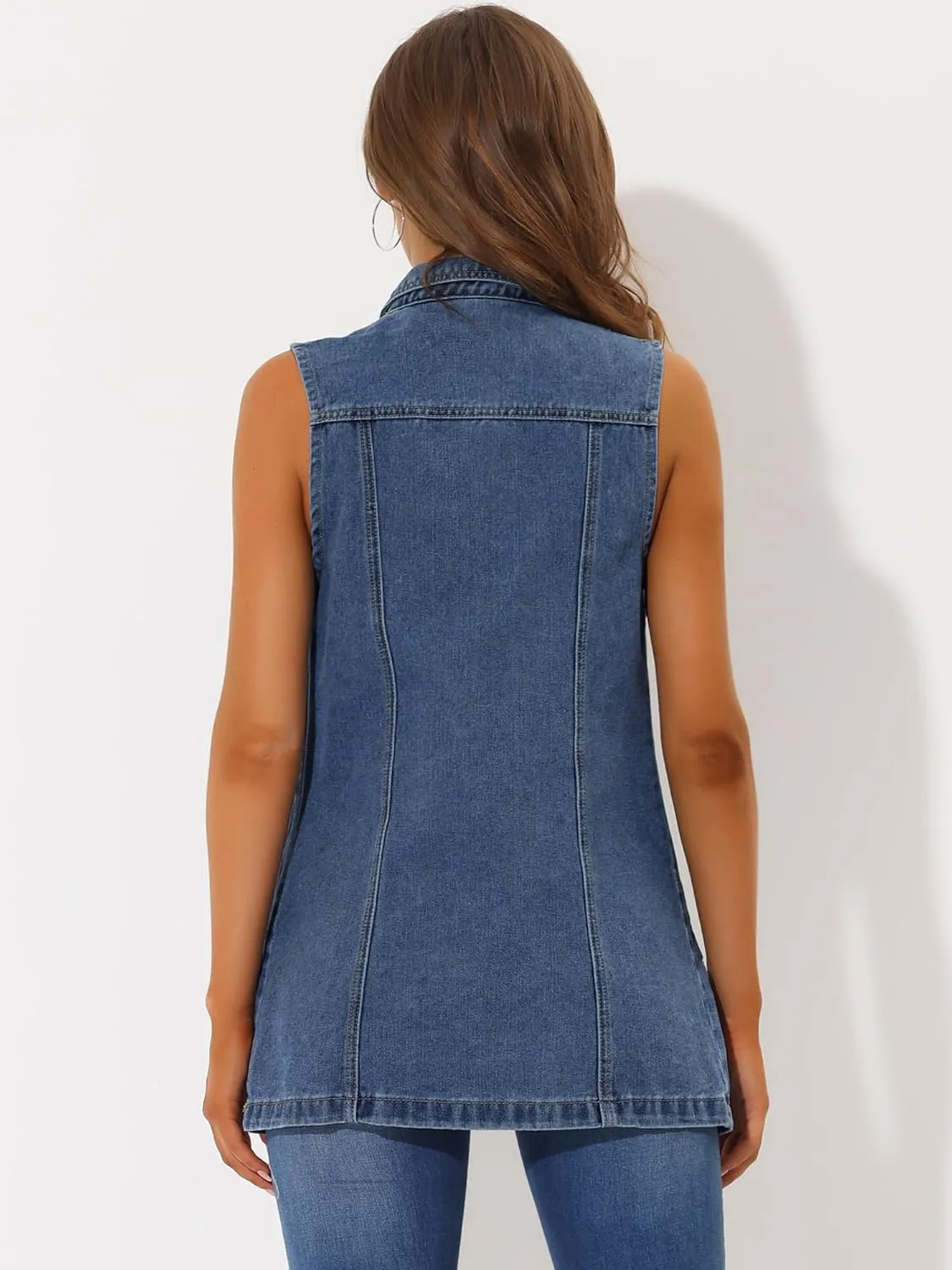 Allegra K Women's Denim Vest Sleeveless Button Down Waistcoat Casual Long Jean Vests