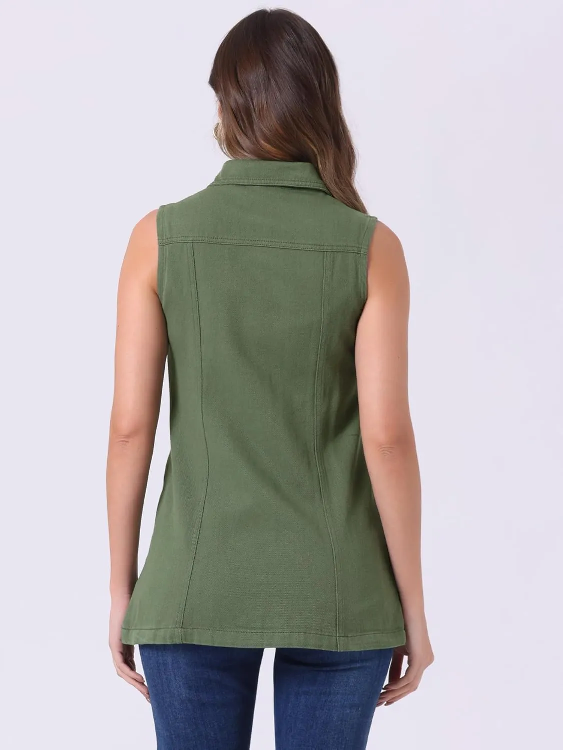 Allegra K Women's Denim Vest Sleeveless Button Down Waistcoat Casual Long Jean Vests