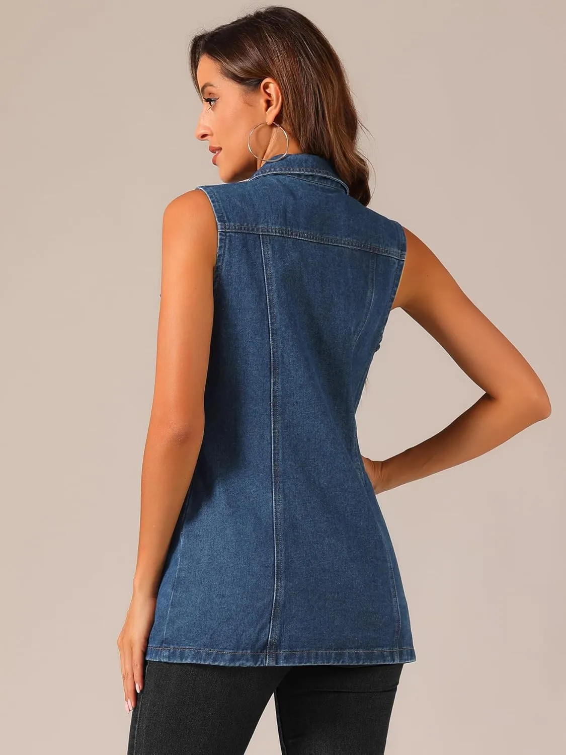 Allegra K Women's Denim Vest Sleeveless Button Down Waistcoat Casual Long Jean Vests