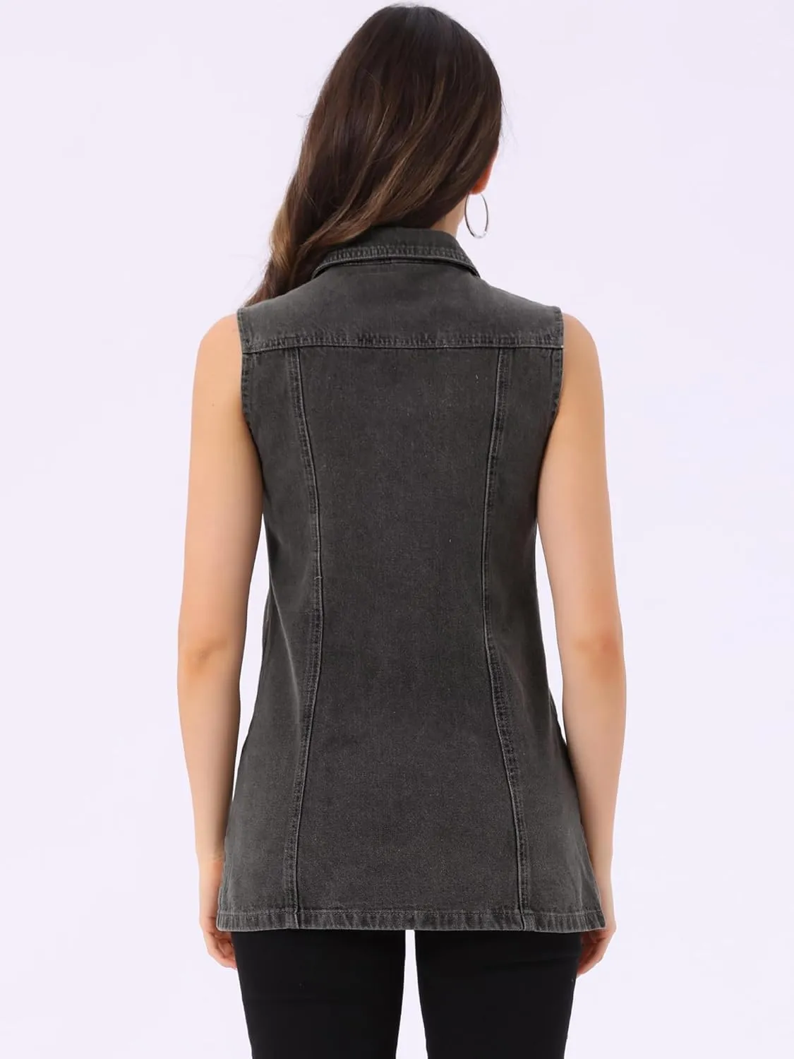 Allegra K Women's Denim Vest Sleeveless Button Down Waistcoat Casual Long Jean Vests