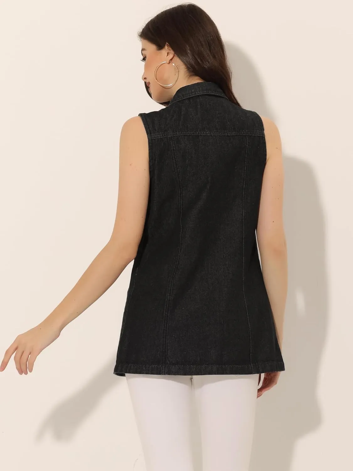 Allegra K Women's Denim Vest Sleeveless Button Down Waistcoat Casual Long Jean Vests
