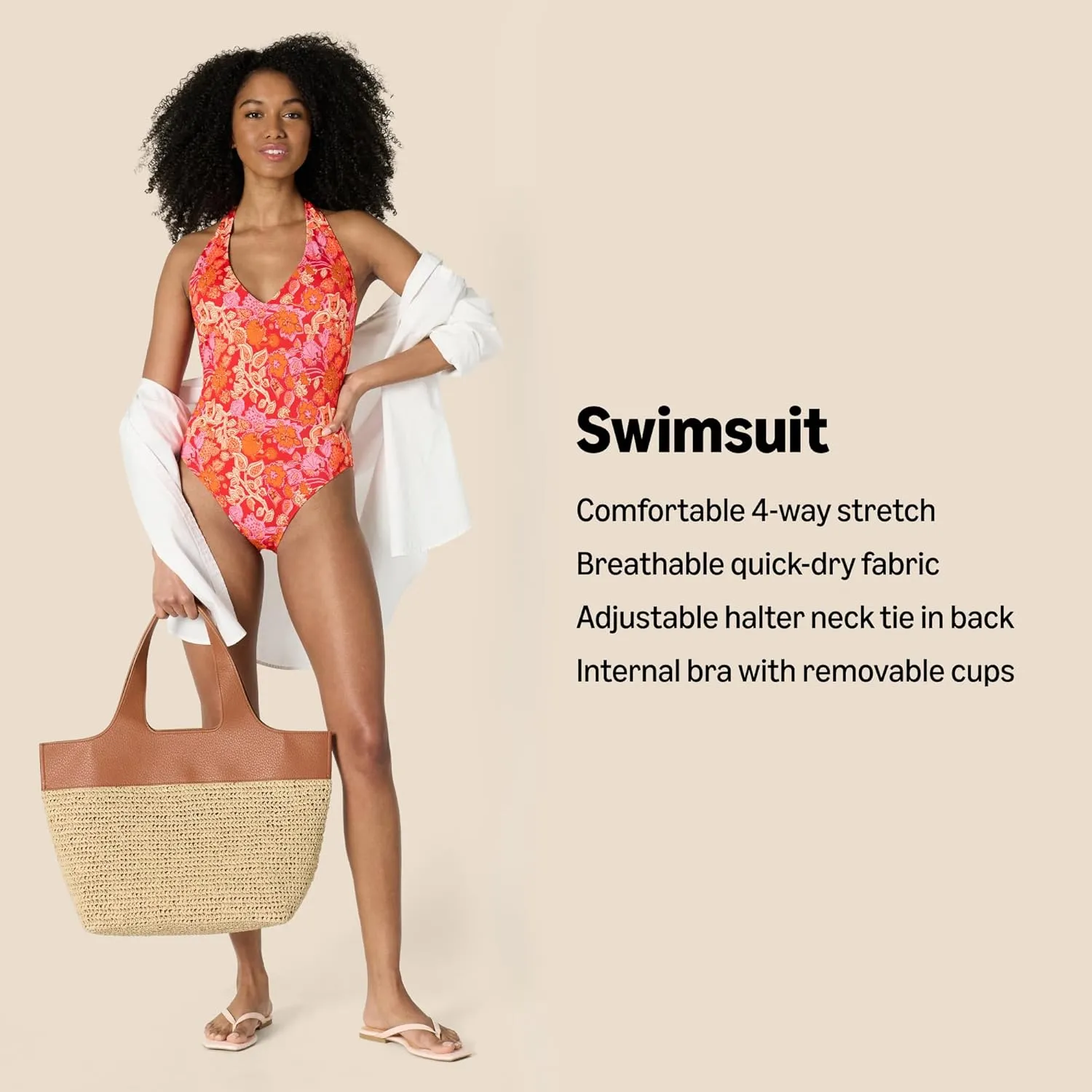 Amazon Essentials Women's Halter One Piece Swimsuit