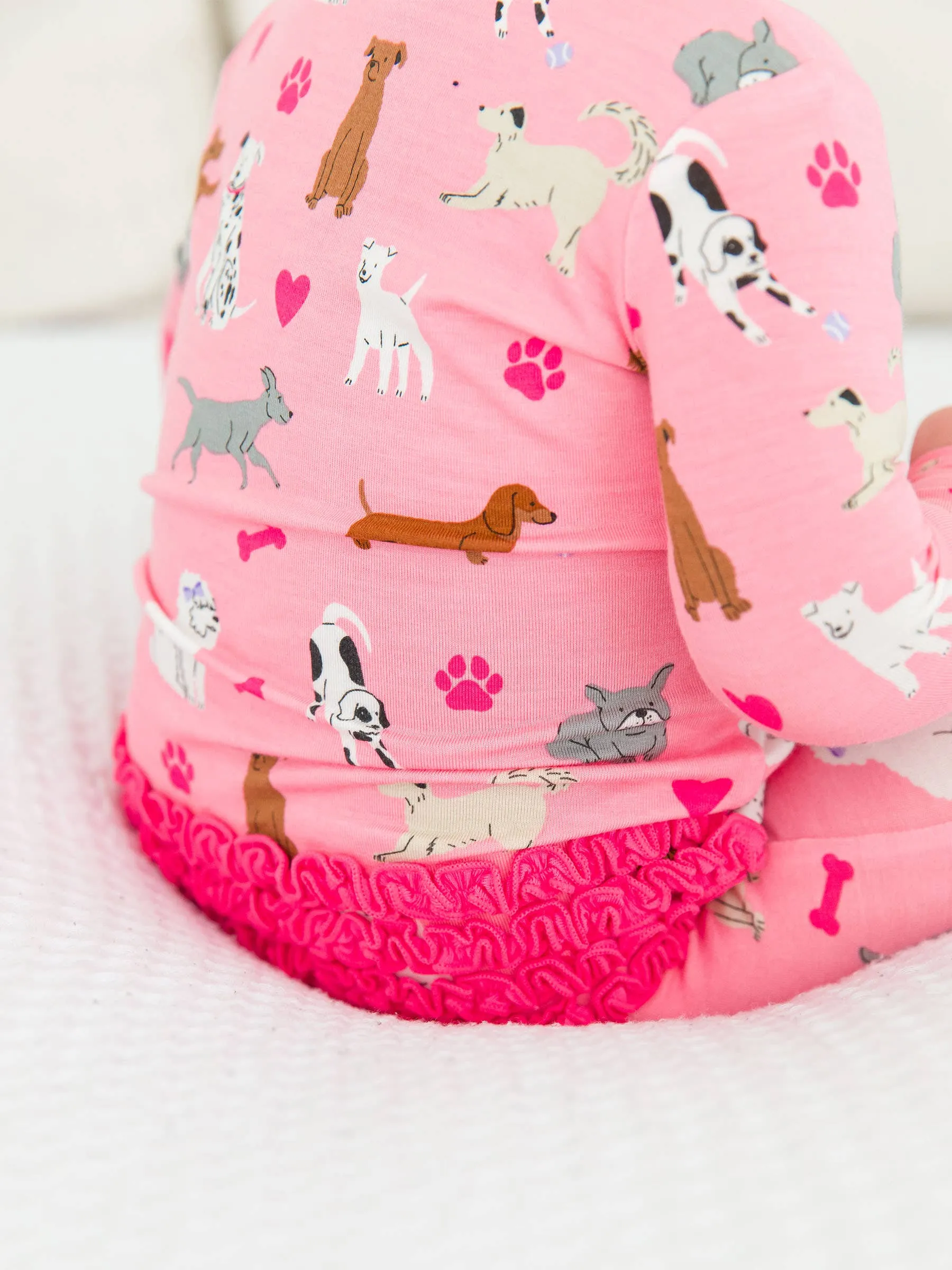 Baby Girls Bamboo Viscose Puppy Playtime Footed Pajama: Pink