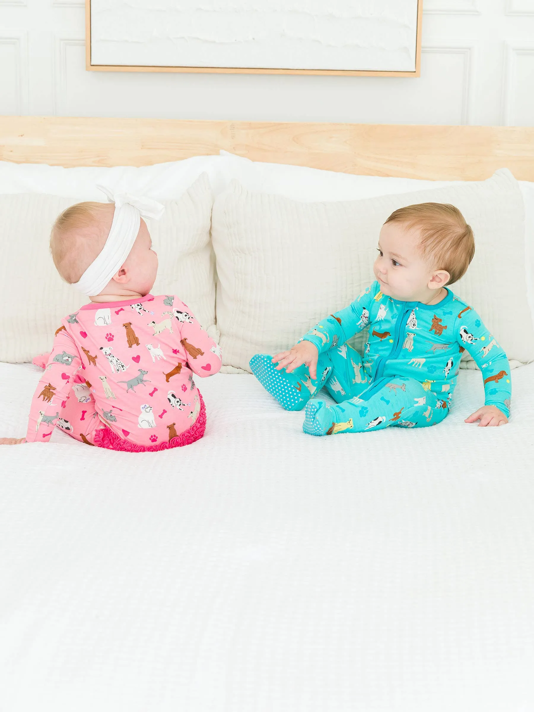 Baby Girls Bamboo Viscose Puppy Playtime Footed Pajama: Pink