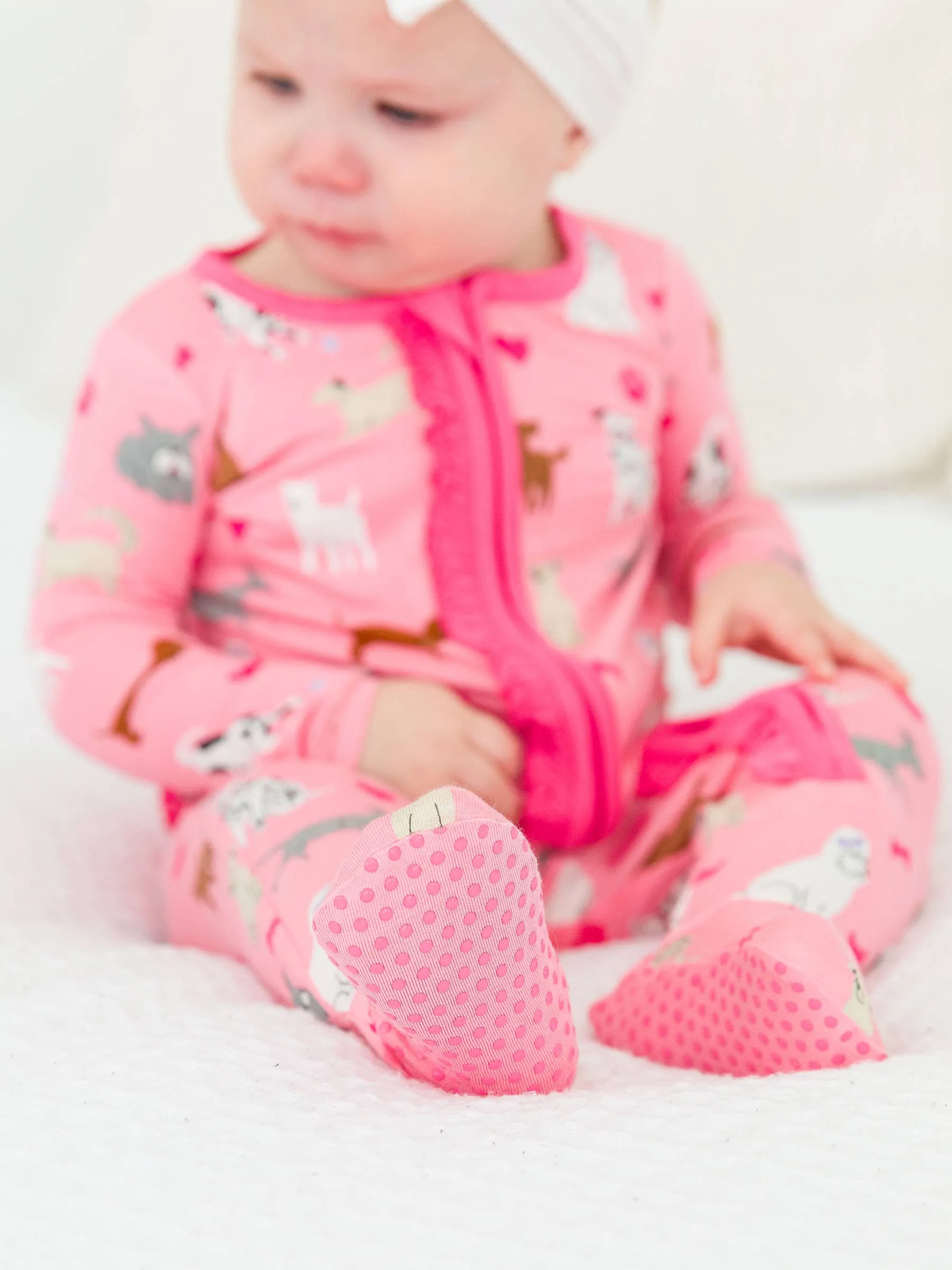 Baby Girls Bamboo Viscose Puppy Playtime Footed Pajama: Pink