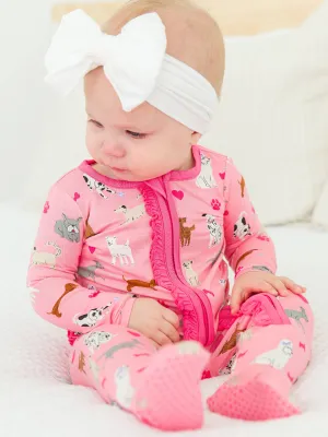Baby Girls Bamboo Viscose Puppy Playtime Footed Pajama: Pink