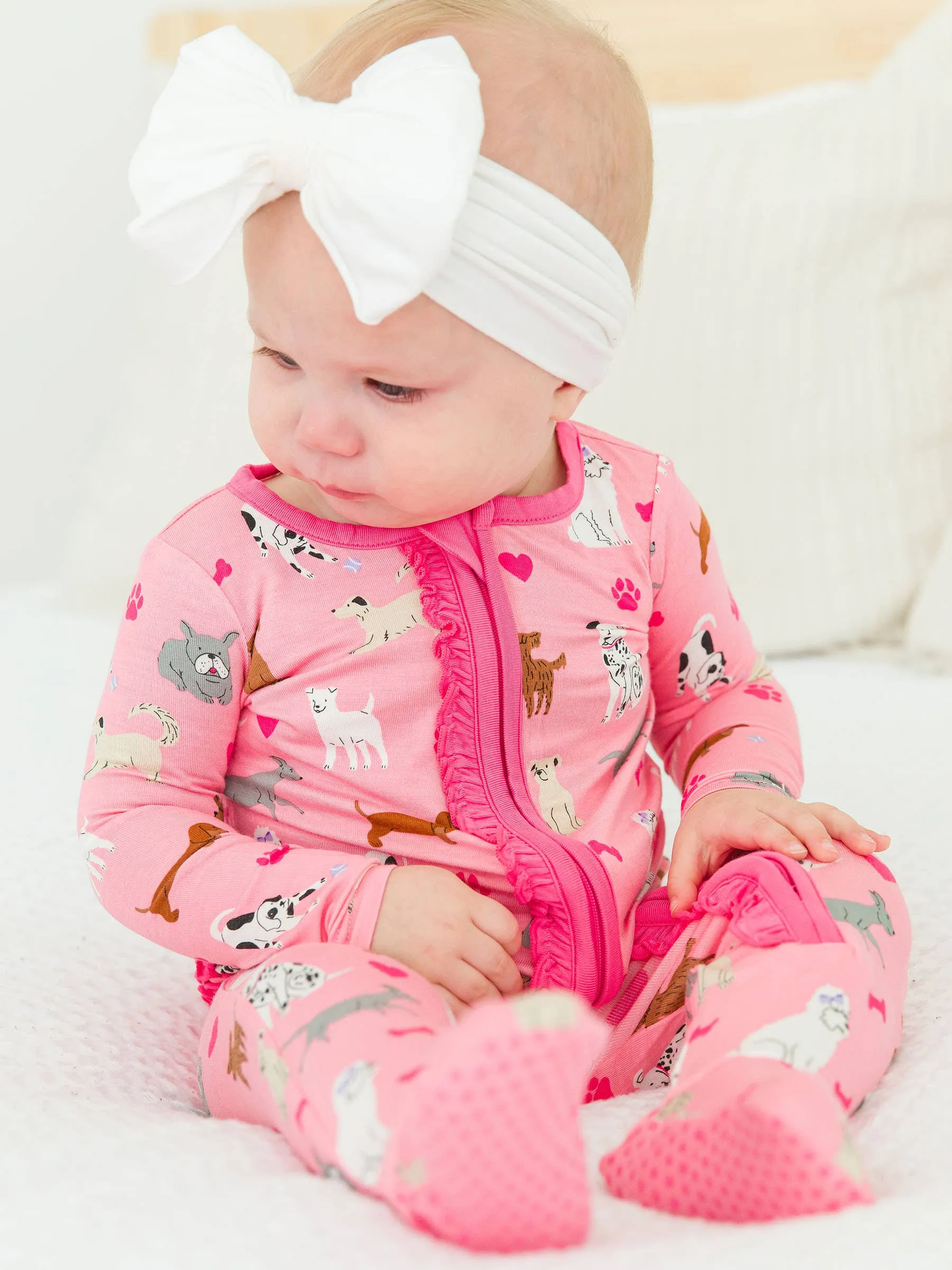 Baby Girls Bamboo Viscose Puppy Playtime Footed Pajama: Pink