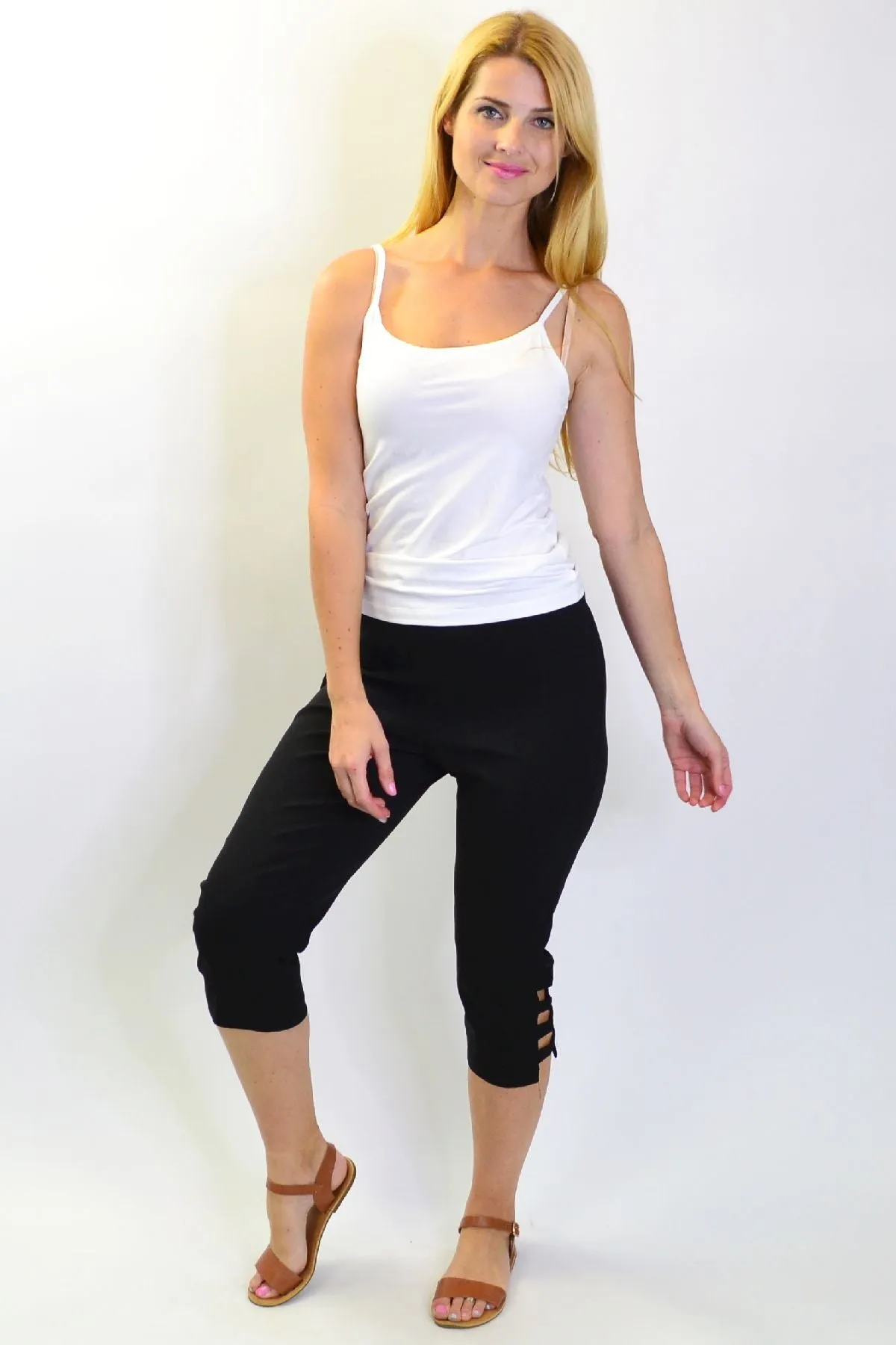Black 3/4 Cut Out Pull on Pants