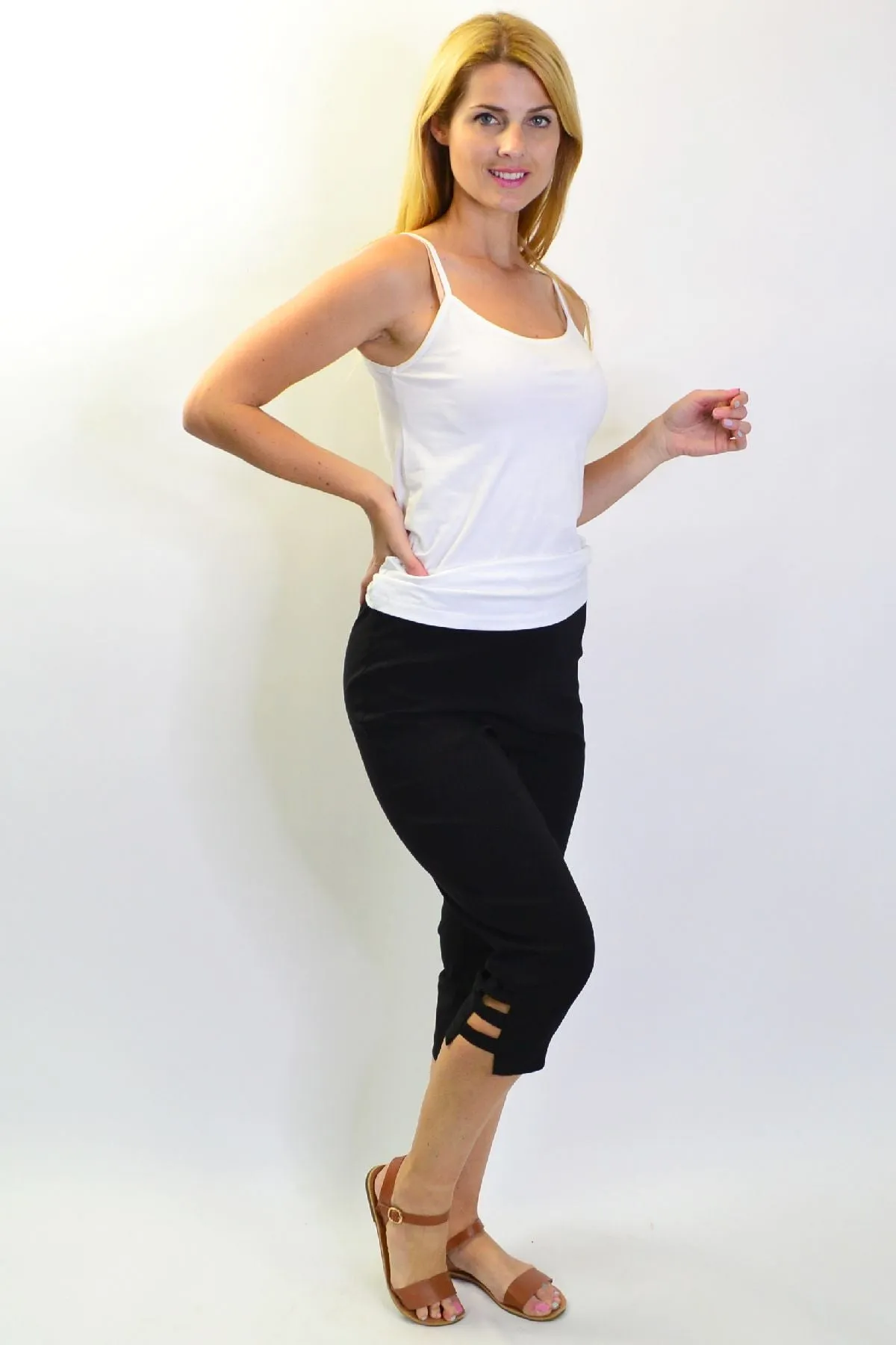 Black 3/4 Cut Out Pull on Pants