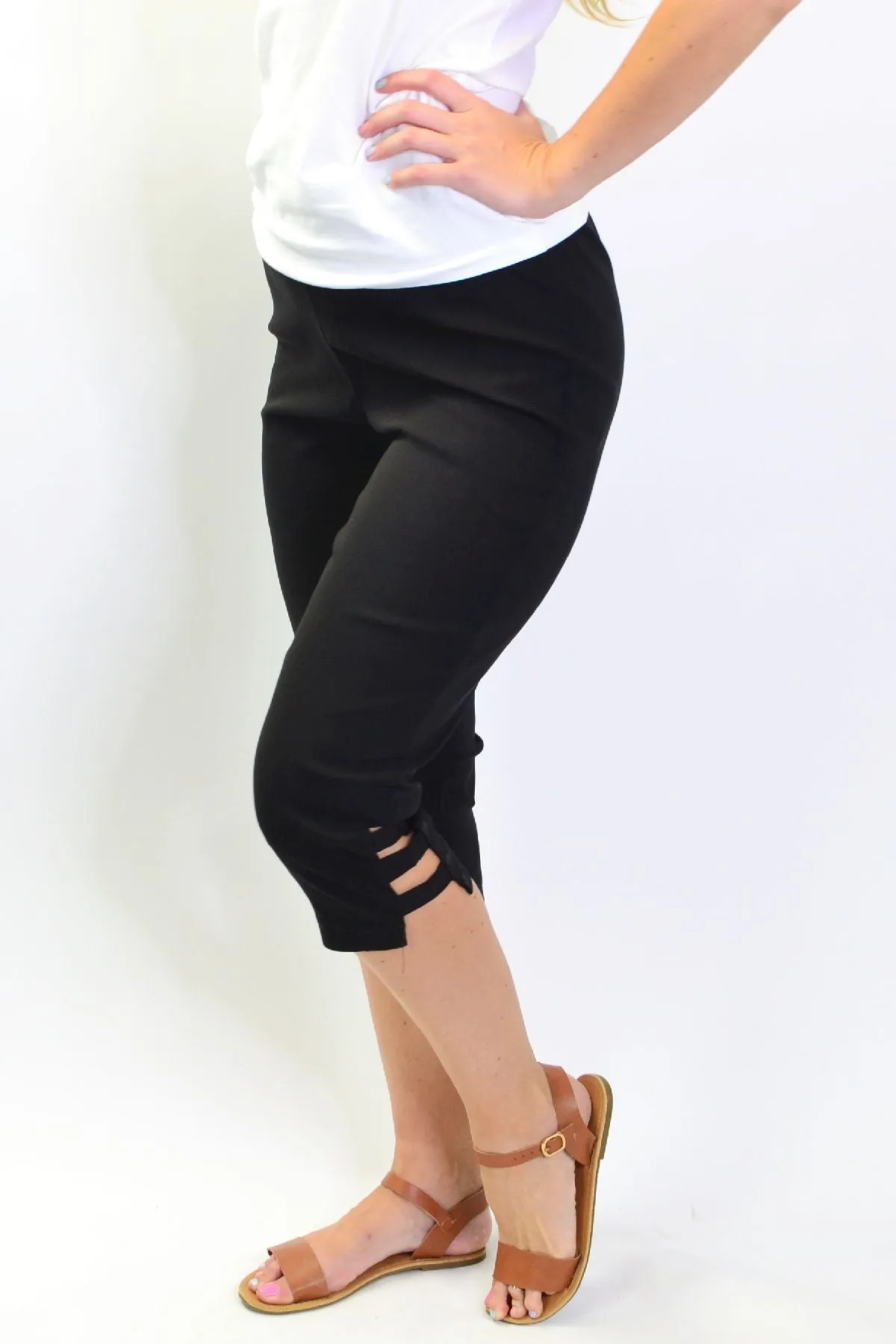Black 3/4 Cut Out Pull on Pants