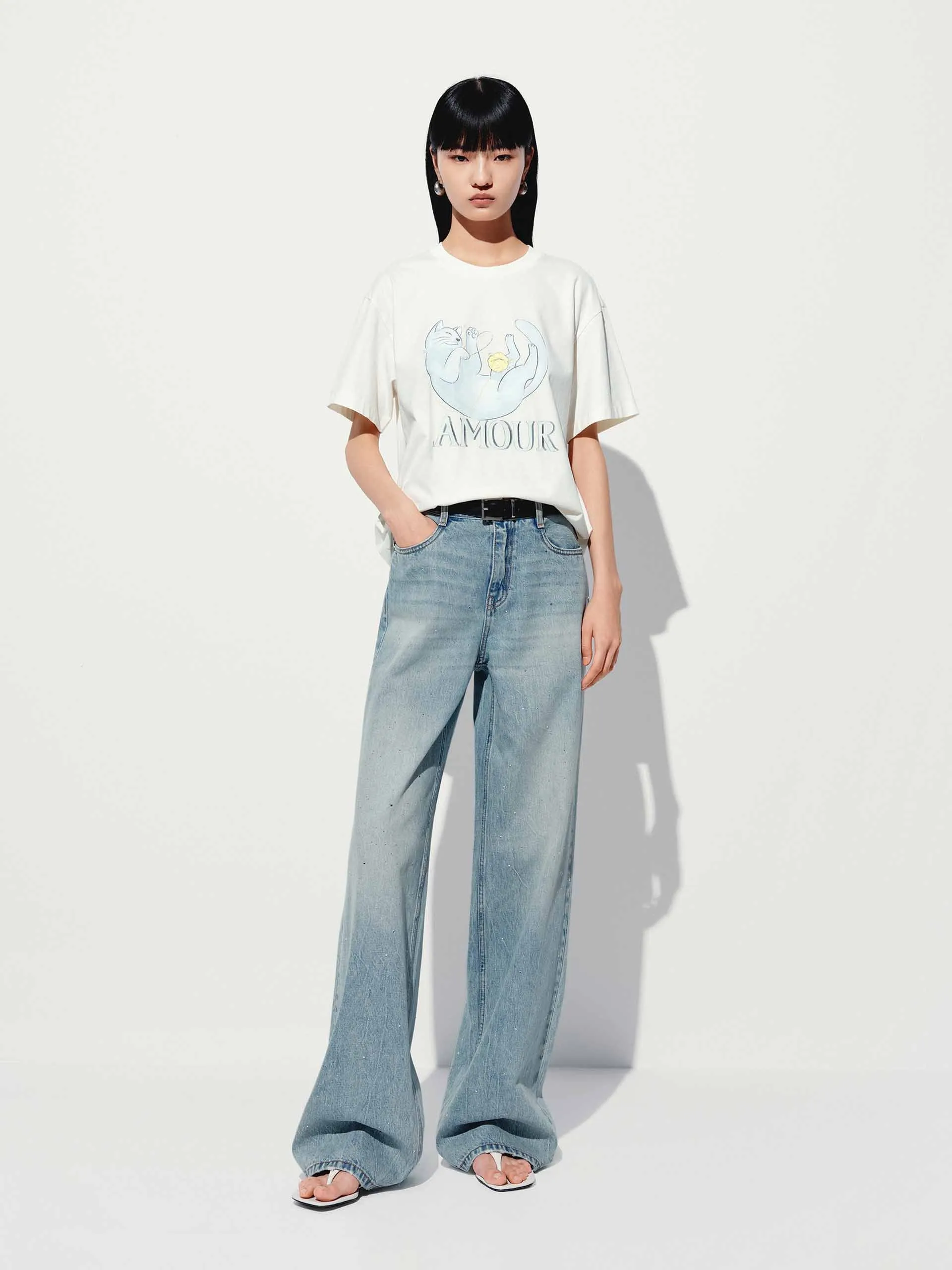 Cat Print Cotton T-shirt