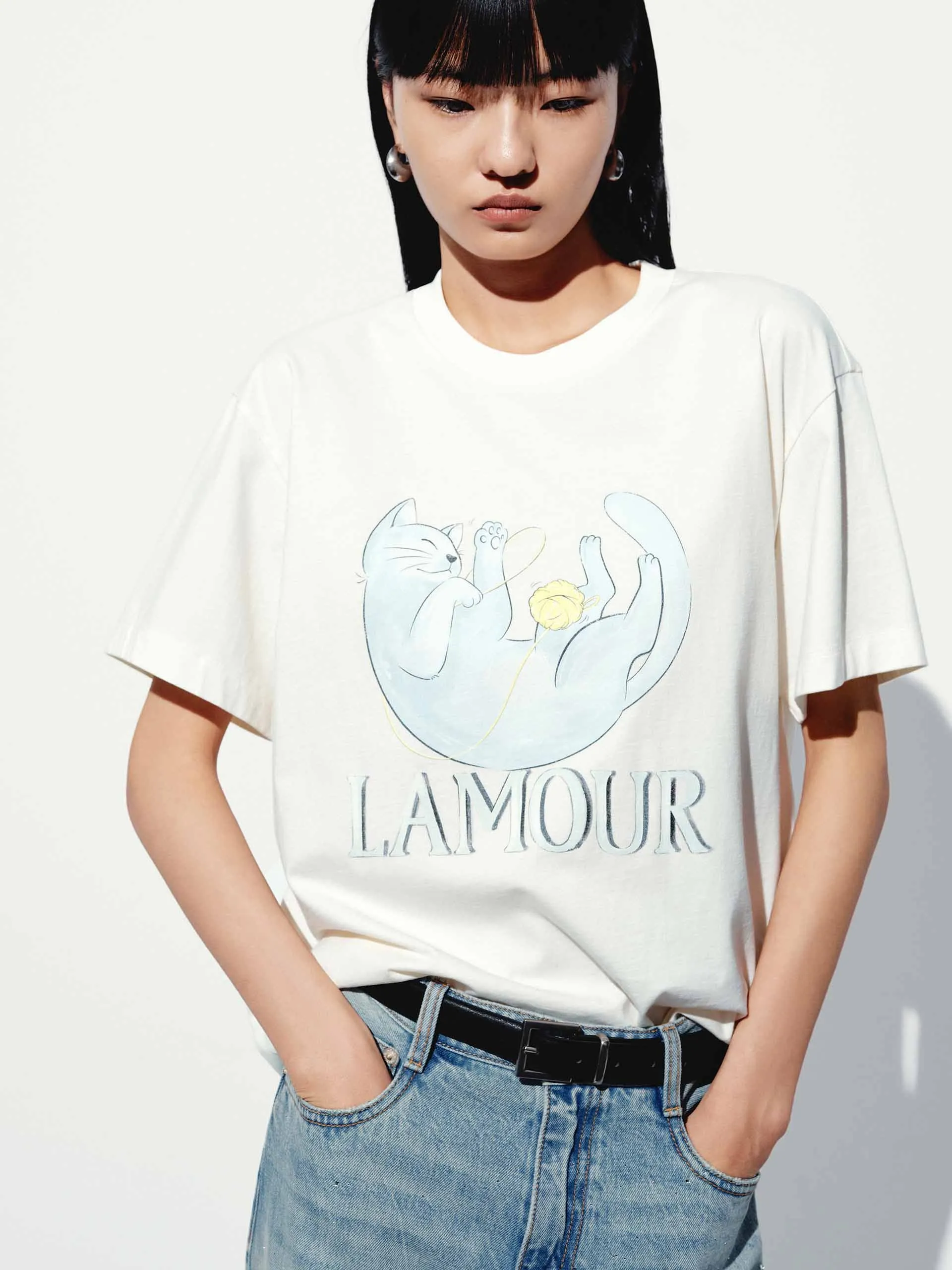 Cat Print Cotton T-shirt