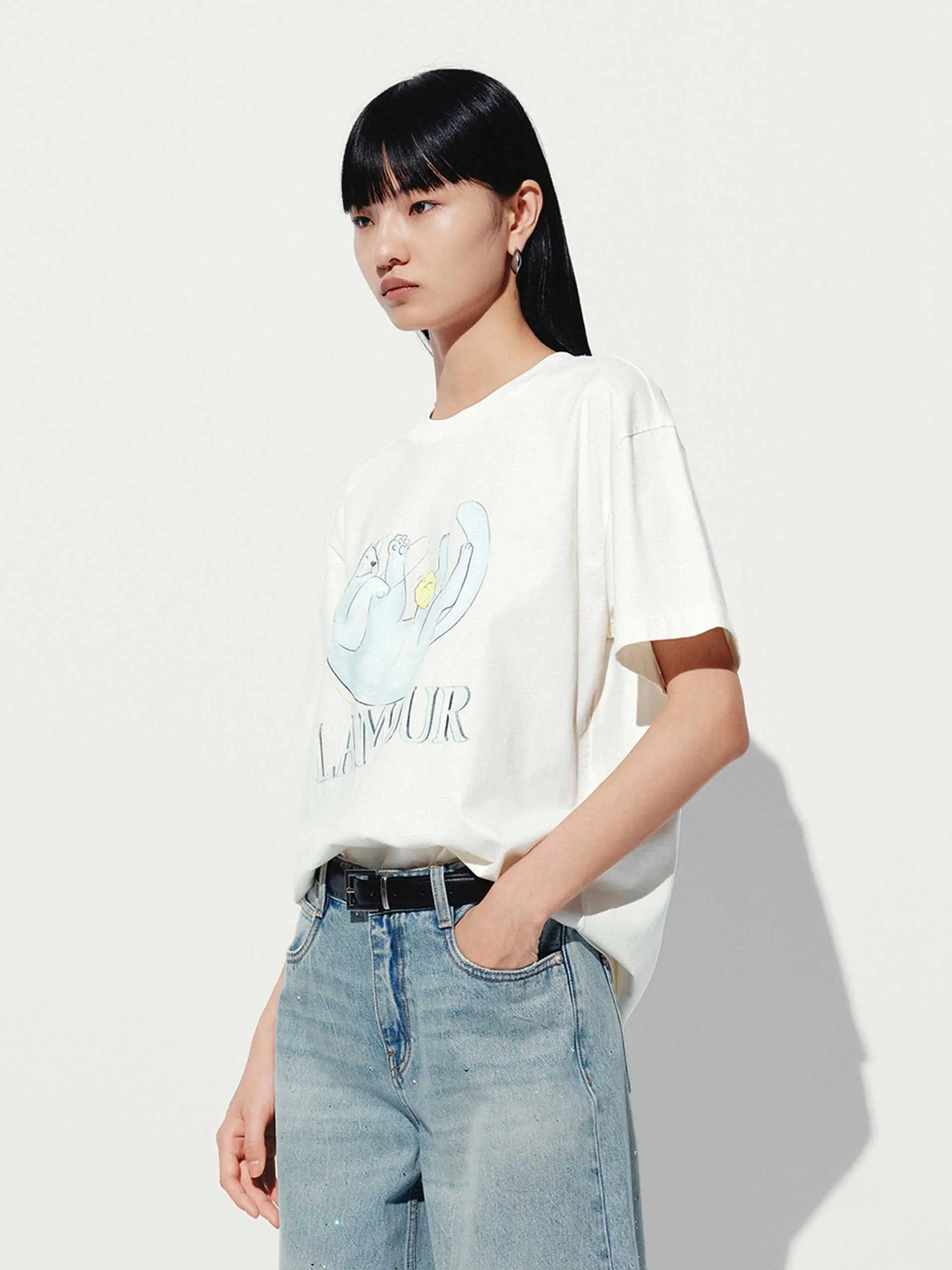 Cat Print Cotton T-shirt
