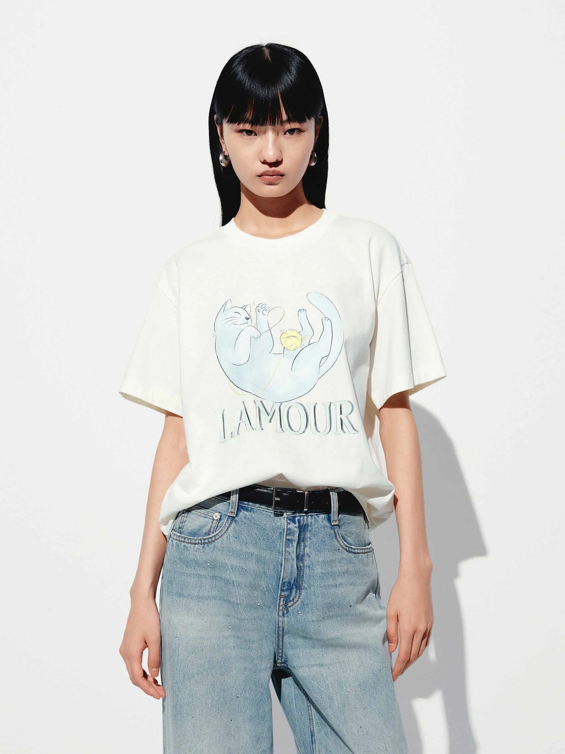 Cat Print Cotton T-shirt