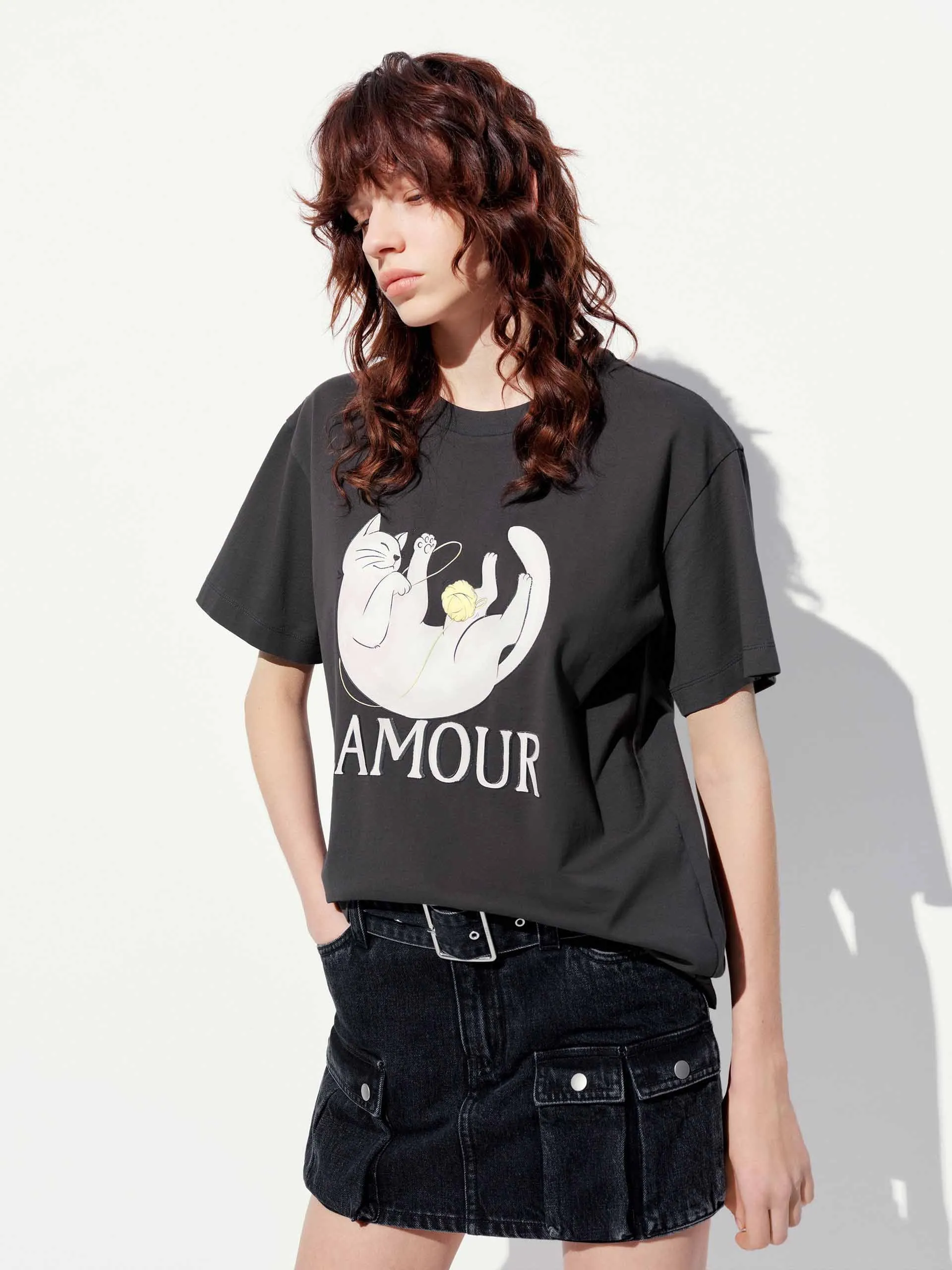 Cat Print Cotton T-shirt