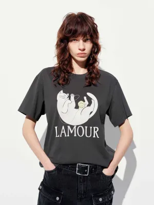 Cat Print Cotton T-shirt