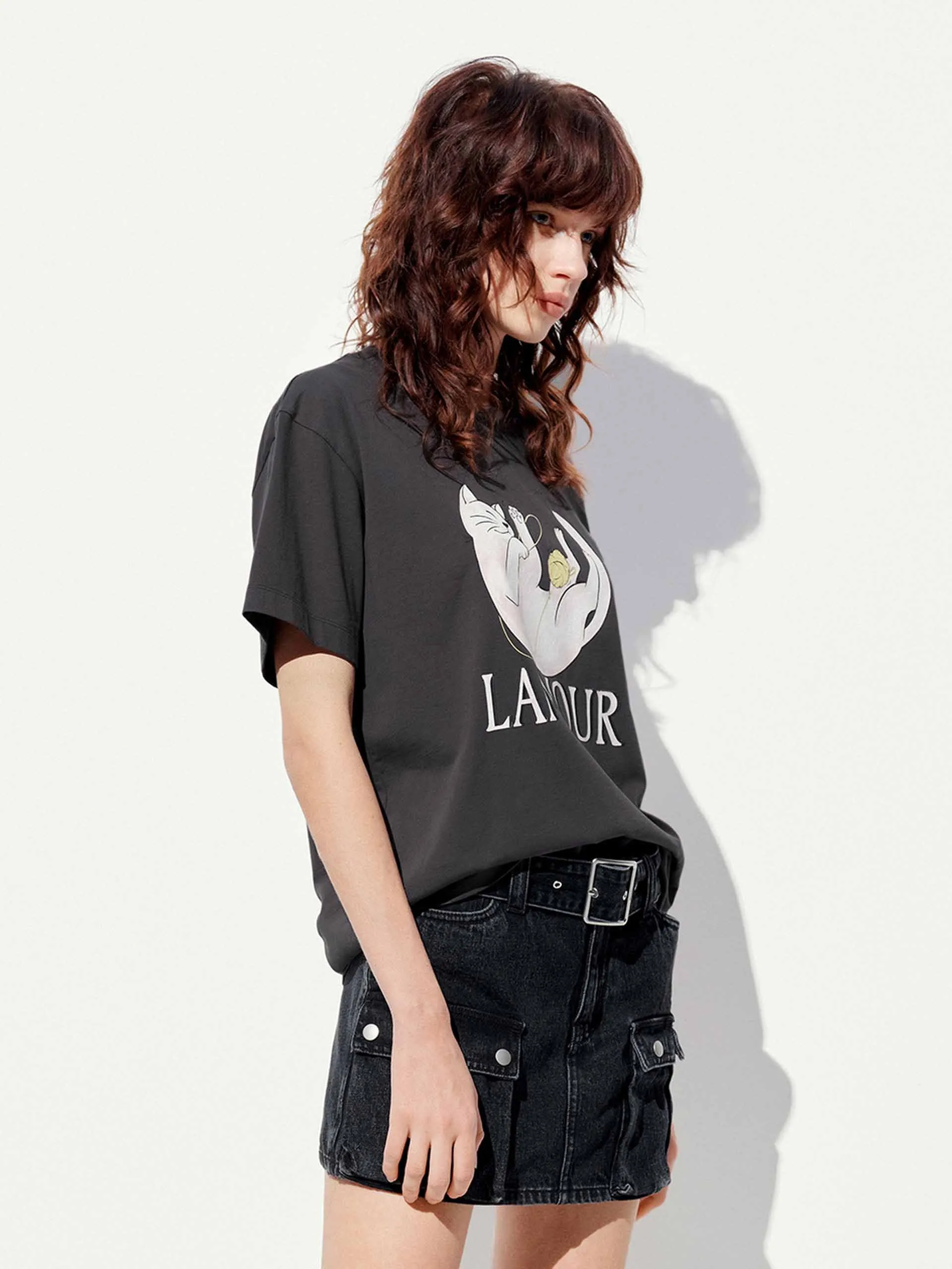 Cat Print Cotton T-shirt