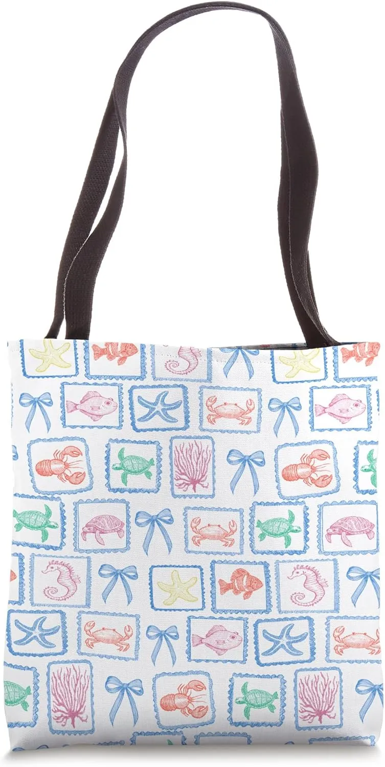 Coquette Coastal Bows Beach Sea Lobster Starfish Turtle Tote Bag