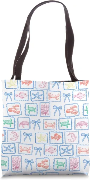 Coquette Coastal Bows Beach Sea Lobster Starfish Turtle Tote Bag