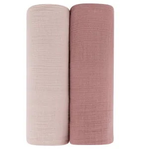 Cotton Muslin Swaddle 2 Pak | Rosewater/Cranberry  | Ely's & Co