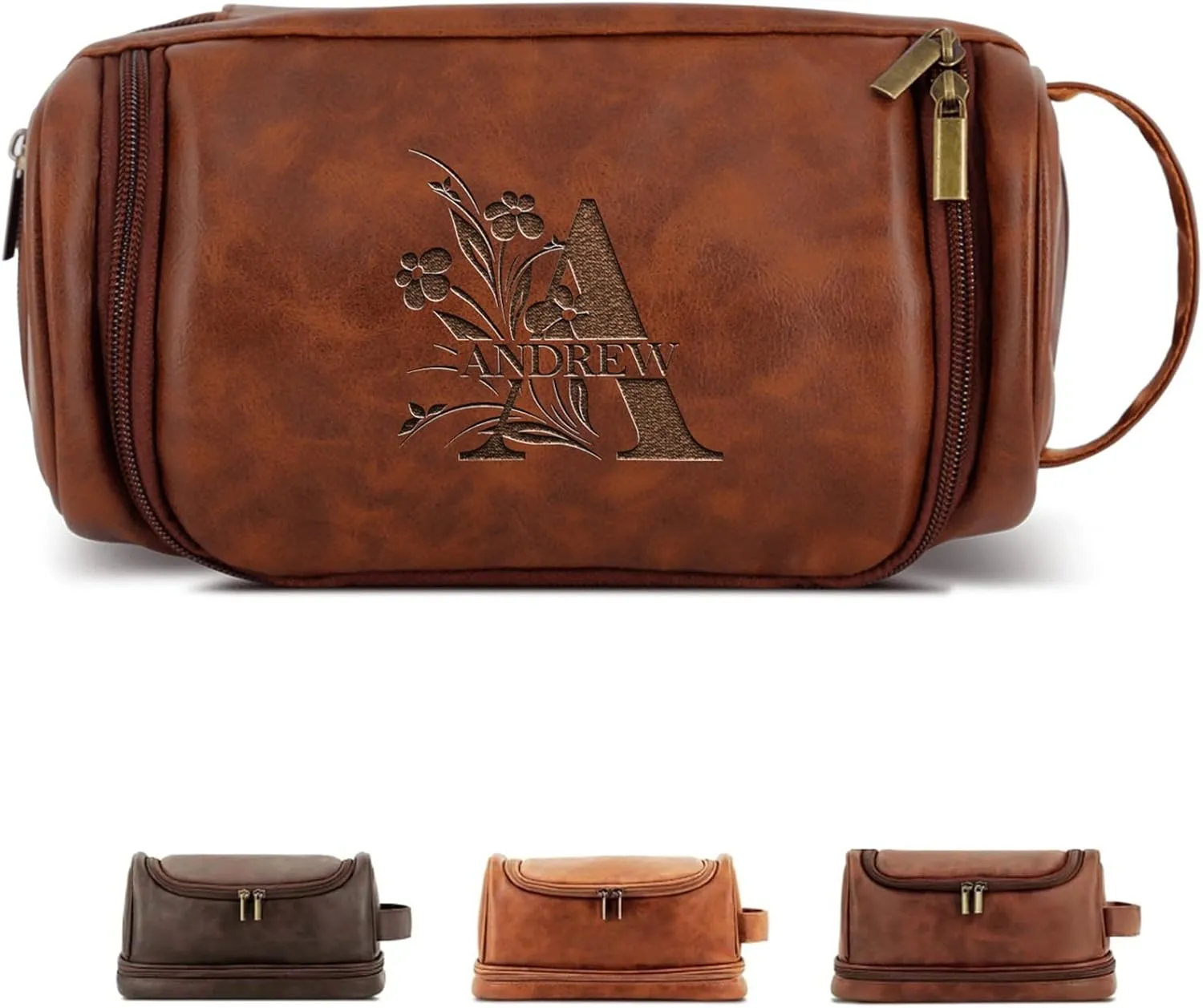 Customized Toiletry Bag Hanging Travel Organizer for Men, Personalized Large Capacity Bag Engraved Name Text, Custom Waterproof Leather Bathroom Dopp Shaving Kit Birthday Groomsmen Wedding Gift
