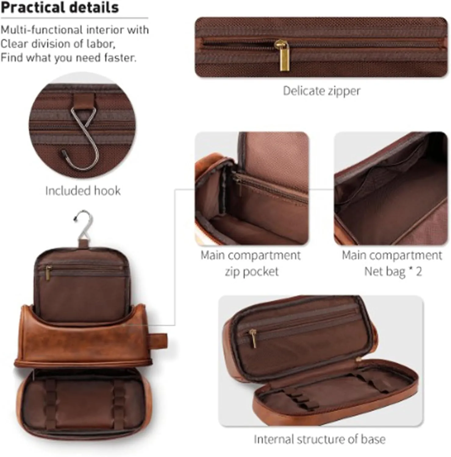 Customized Toiletry Bag Hanging Travel Organizer, Personalized Large Capacity Bag with Name Text, Custom Waterproof Leather Bathroom Dopp Shaving Kit for Men Dad Fathers Day Gift