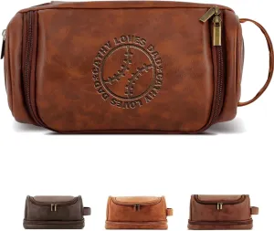 Customized Toiletry Bag Hanging Travel Organizer, Personalized Large Capacity Bag with Name Text, Custom Waterproof Leather Bathroom Dopp Shaving Kit for Men Dad Fathers Day Gift
