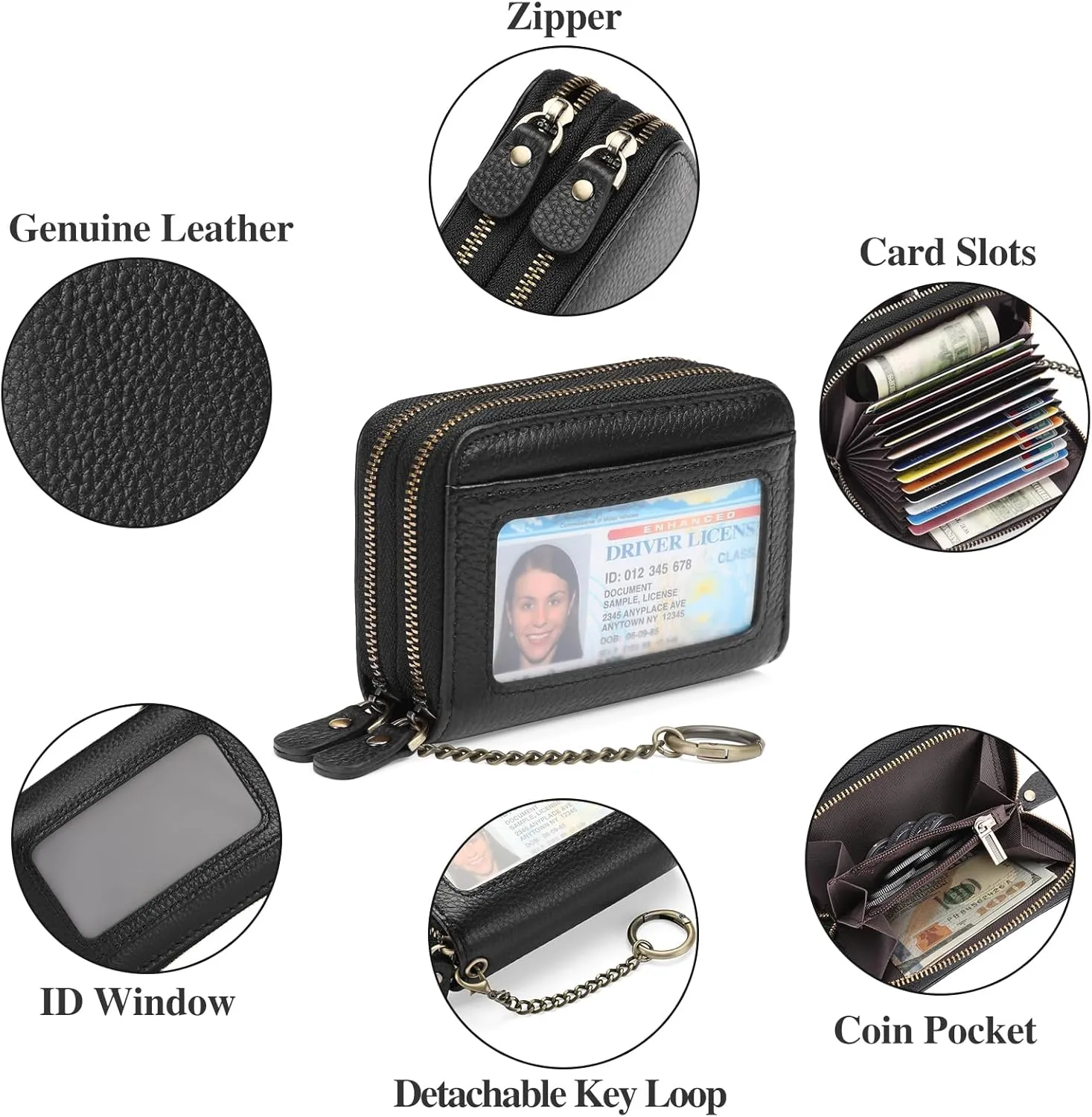 GOIACII Credit Card Holder Wallet for Women RFID Blocking Small Genuine Leather Card Case Wallet with Keychain