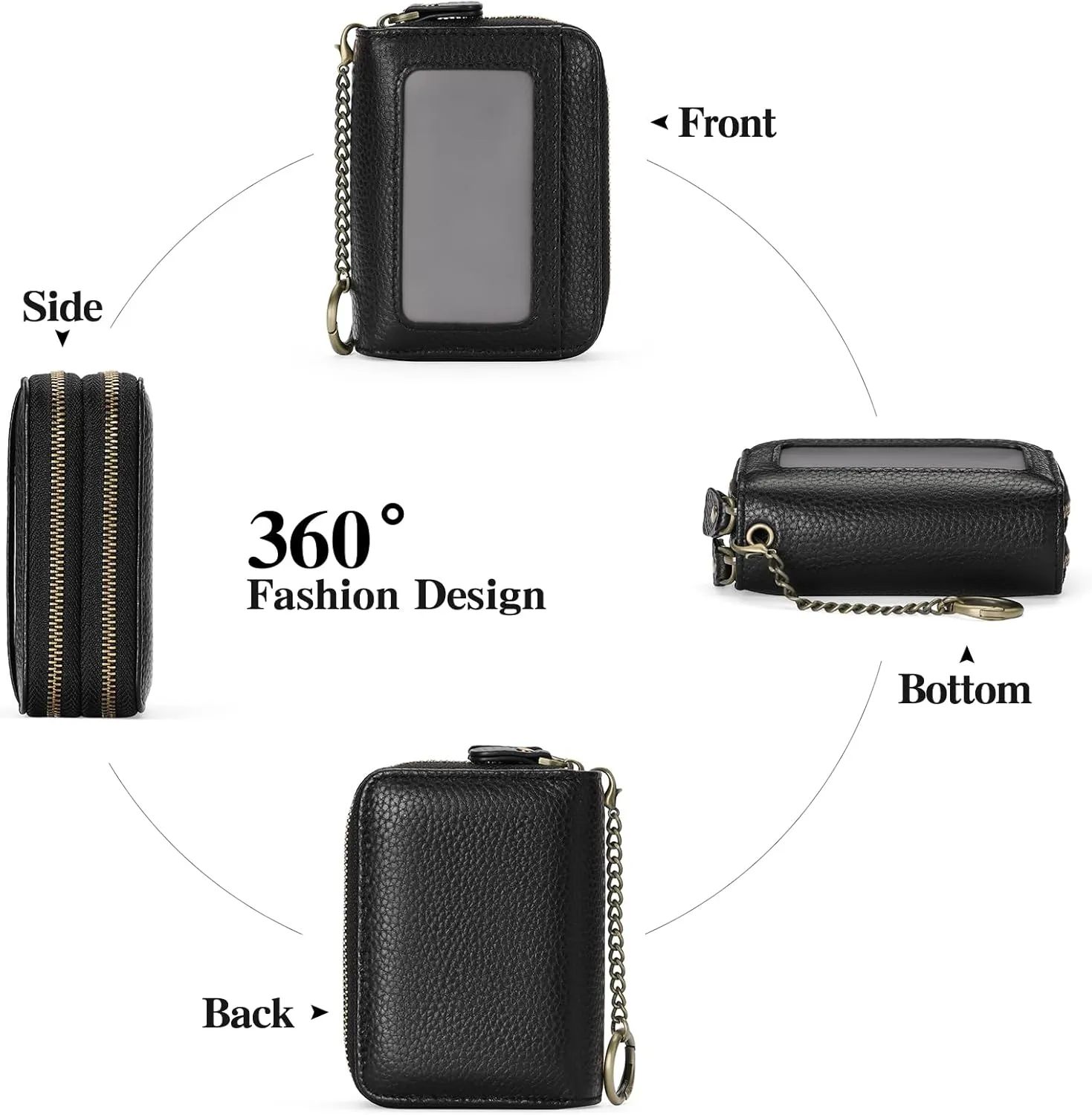 GOIACII Credit Card Holder Wallet for Women RFID Blocking Small Genuine Leather Card Case Wallet with Keychain