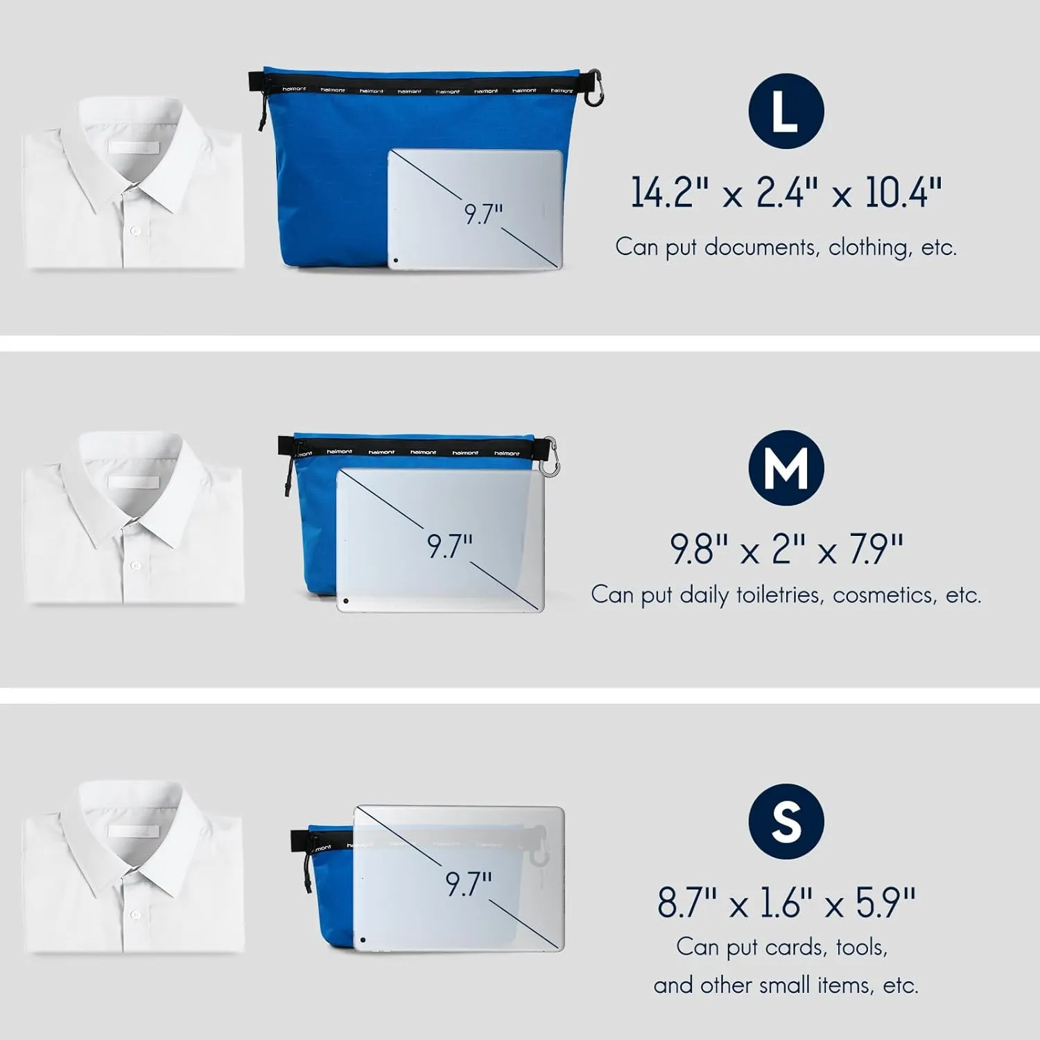 Haimont 3 Sets Zipper Pouch Travel Packing Bags for Toiletry, Makeup, Cosmetic Accessory, Tool, Small Organizer Bag, Water Resistant