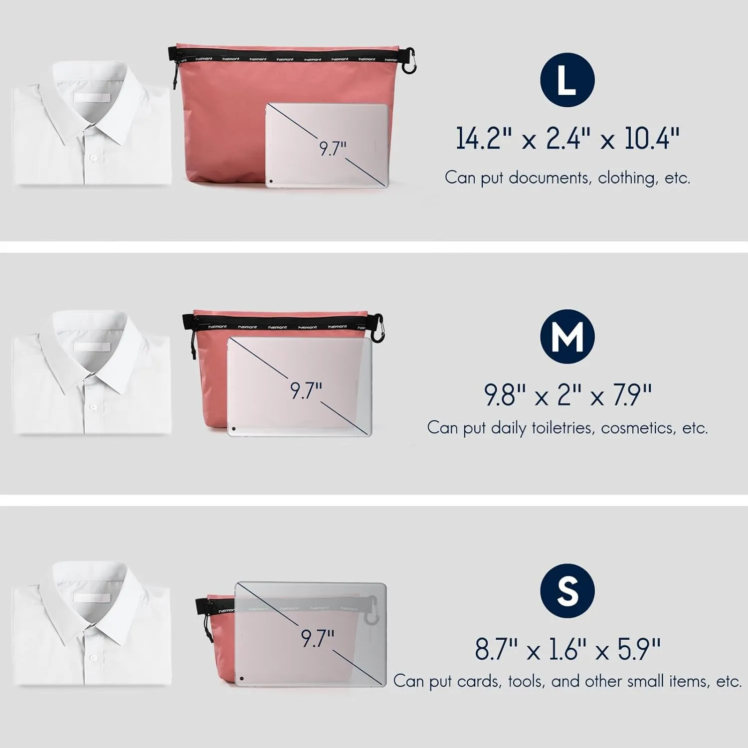 Haimont 3 Sets Zipper Pouch Travel Packing Bags for Toiletry, Makeup, Cosmetic Accessory, Tool, Small Organizer Bag, Water Resistant