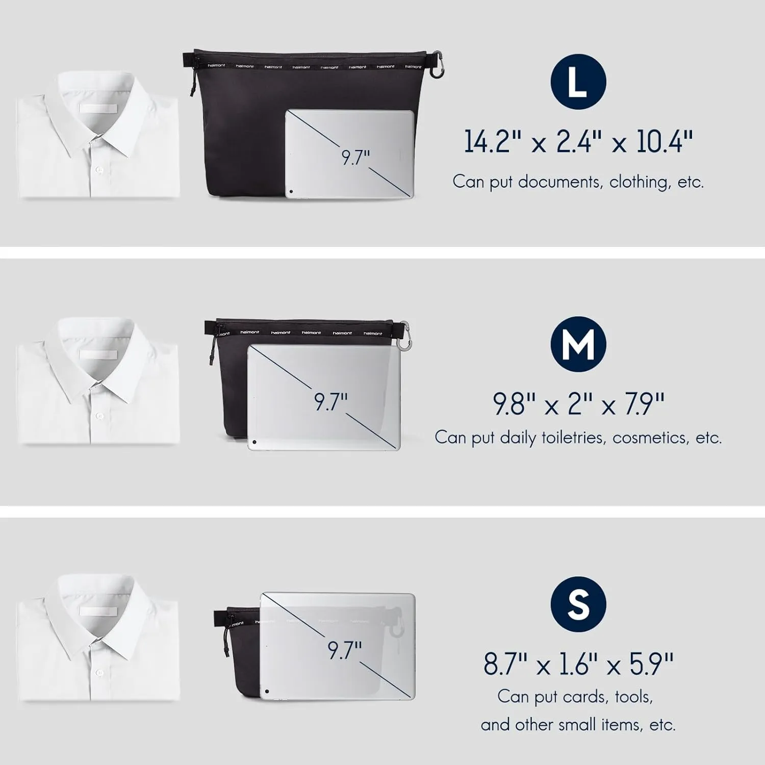 Haimont 3 Sets Zipper Pouch Travel Packing Bags for Toiletry, Makeup, Cosmetic Accessory, Tool, Small Organizer Bag, Water Resistant
