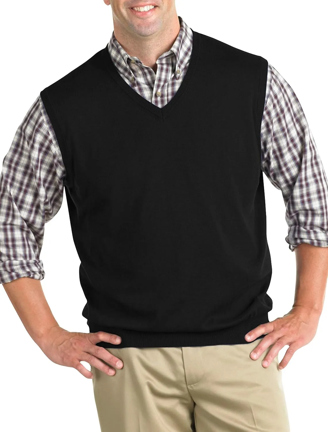 Harbor Bay by DXL Men's Big and Tall V-Neck Sweater Vest Black 5XL