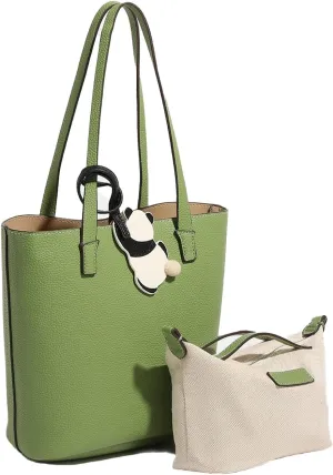 Hobo Bags for Women,green mother and child bag,bucket bag with panda pendant,shoulder bag.large-capacity tote