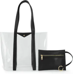 HOXIS Clear Tote with Vegan Leather Pouch Women Weekender PVC Handbag Shopper Work Bag