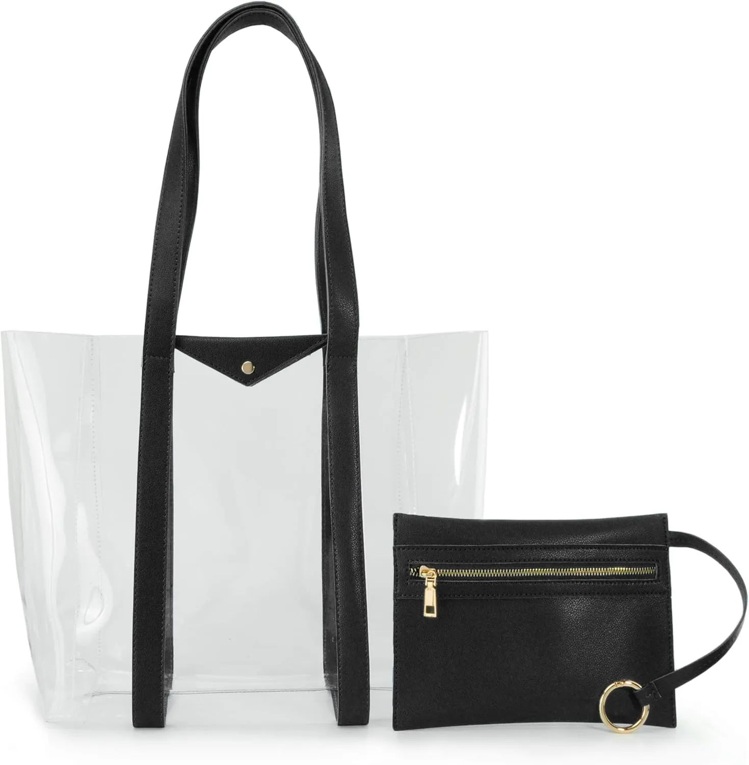 HOXIS Clear Tote with Vegan Leather Pouch Women Weekender PVC Handbag Shopper Work Bag