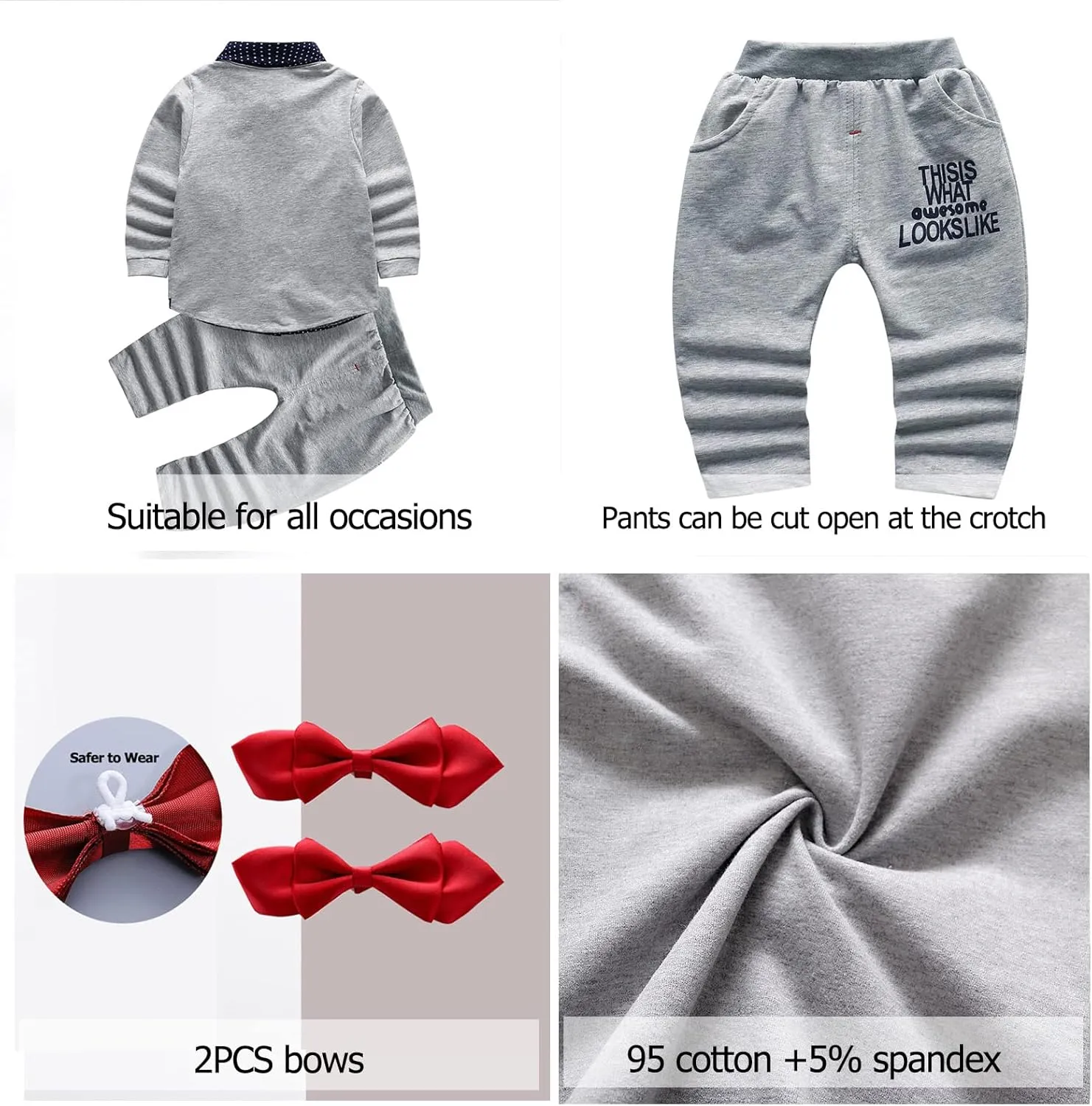HZXVic Baby Boys Gentleman Outfits Suits,Toddler Boy Clothes Formal,Kids Dress Shirt Bow Ties Pants Set