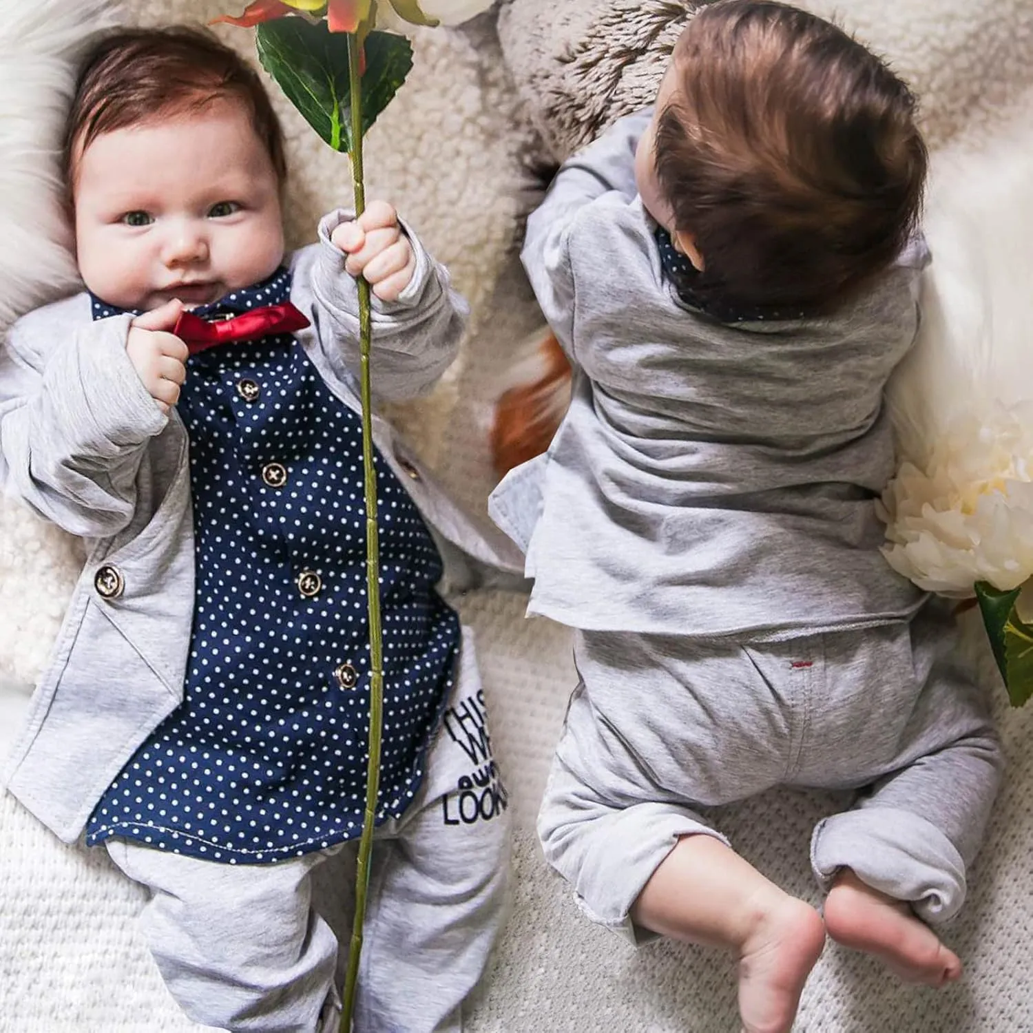 HZXVic Baby Boys Gentleman Outfits Suits,Toddler Boy Clothes Formal,Kids Dress Shirt Bow Ties Pants Set