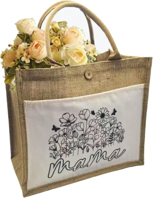 Jute Bag Mum Jute Shopper Bag with Floral Personalised Bags as Birthday Gift for Mother for Birthday, Mother's Day