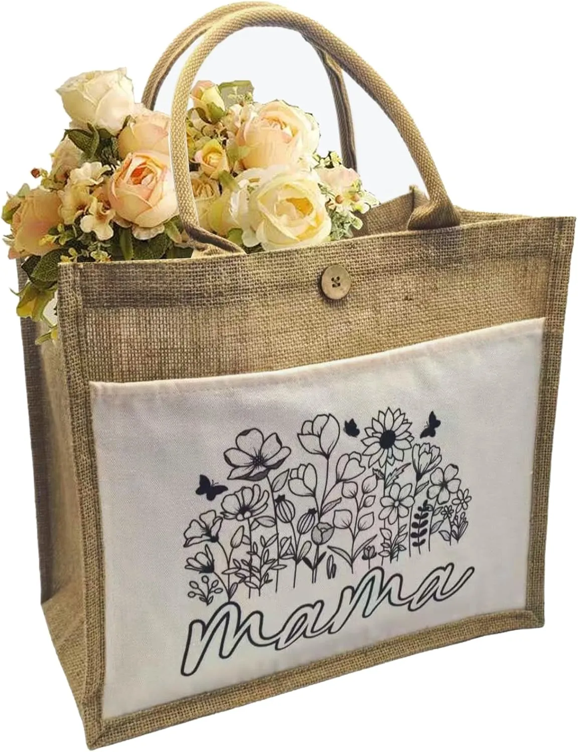 Jute Bag Mum Jute Shopper Bag with Floral Personalised Bags as Birthday Gift for Mother for Birthday, Mother's Day