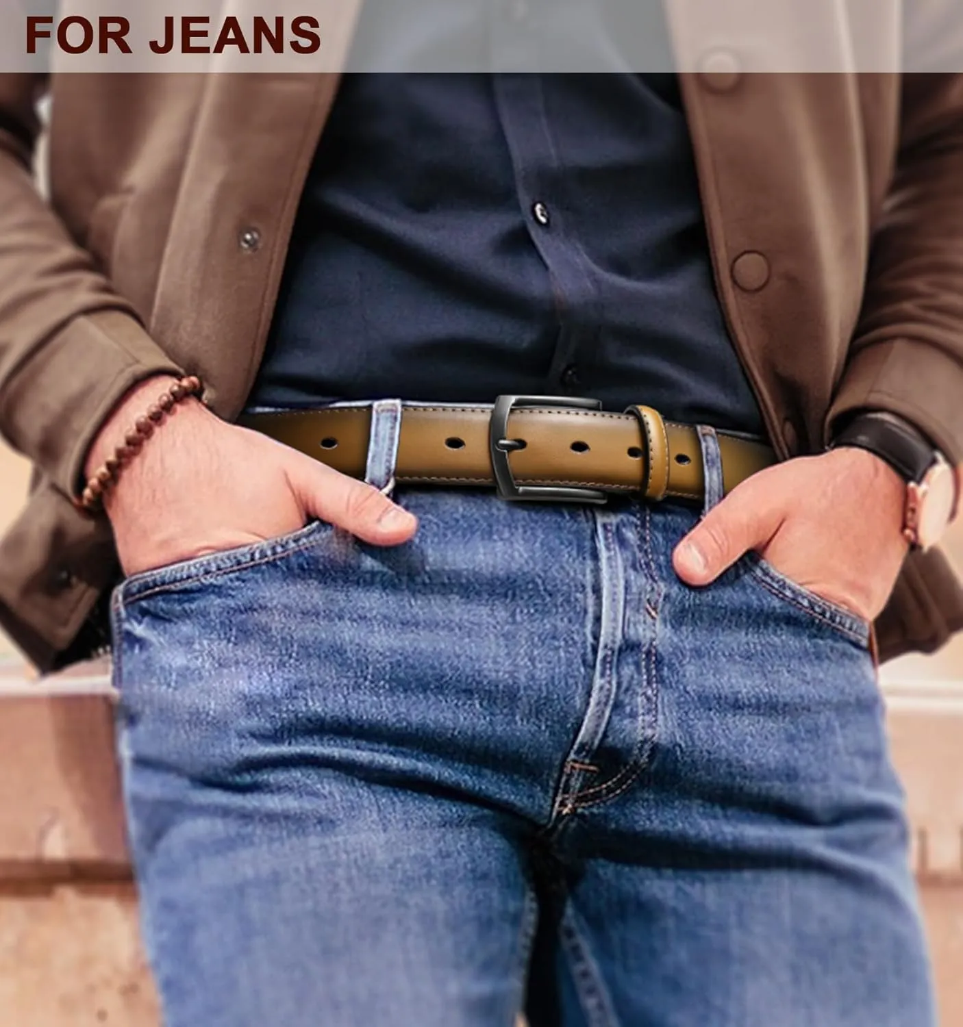 KEMISANT Men Belt-Genuine Leather Belt for Men Dress Casual Golf Jeans 1 3/8"