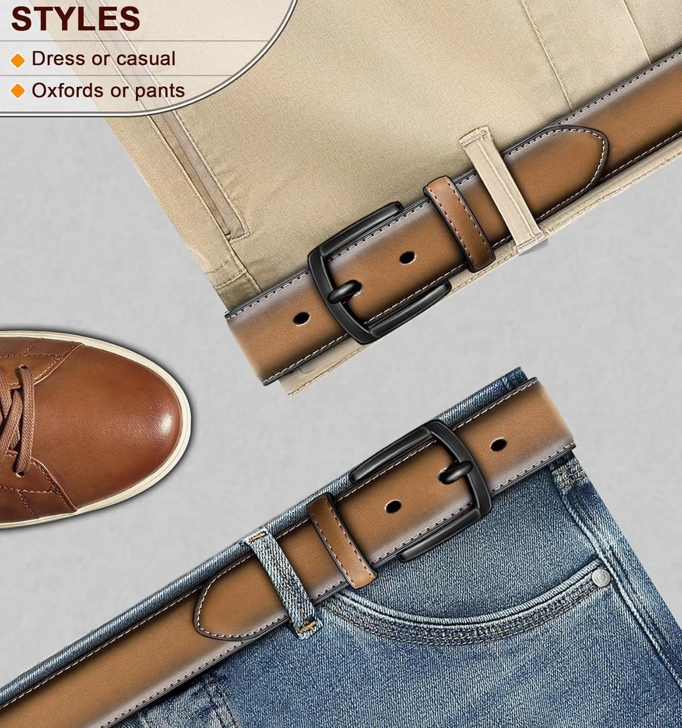 KEMISANT Men Belt-Genuine Leather Belt for Men Dress Casual Golf Jeans 1 3/8"