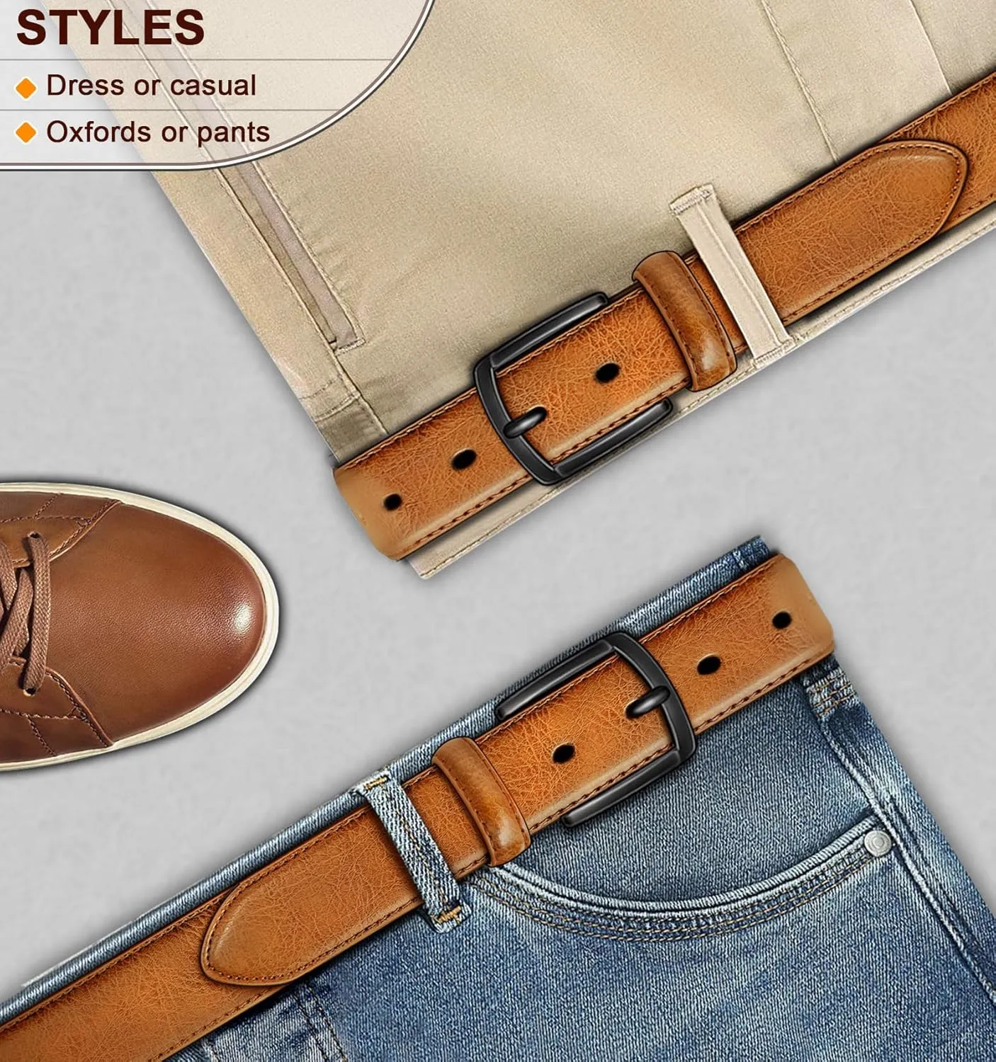 KEMISANT Men Belt-Genuine Leather Belt for Men Dress Casual Golf Jeans 1 3/8"