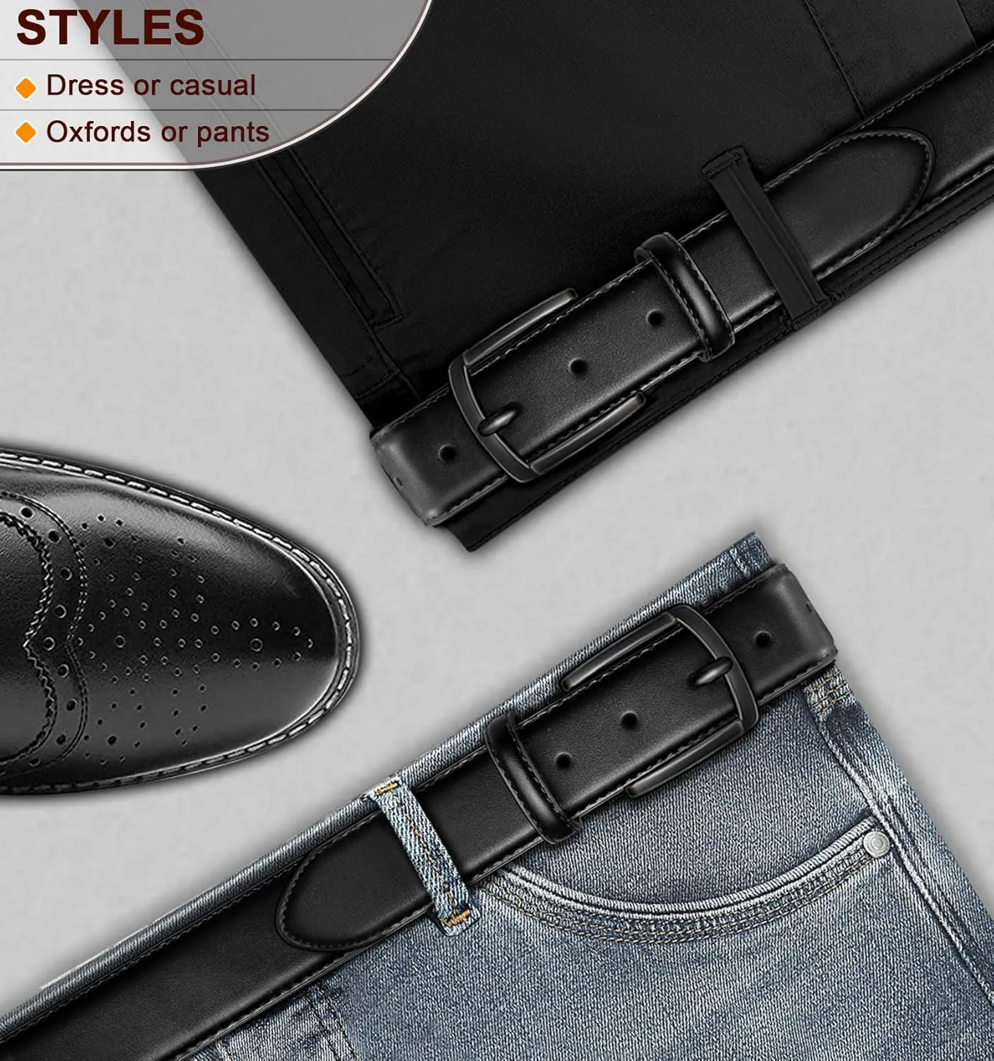 KEMISANT Men Belt-Genuine Leather Belt for Men Dress Casual Golf Jeans 1 3/8"