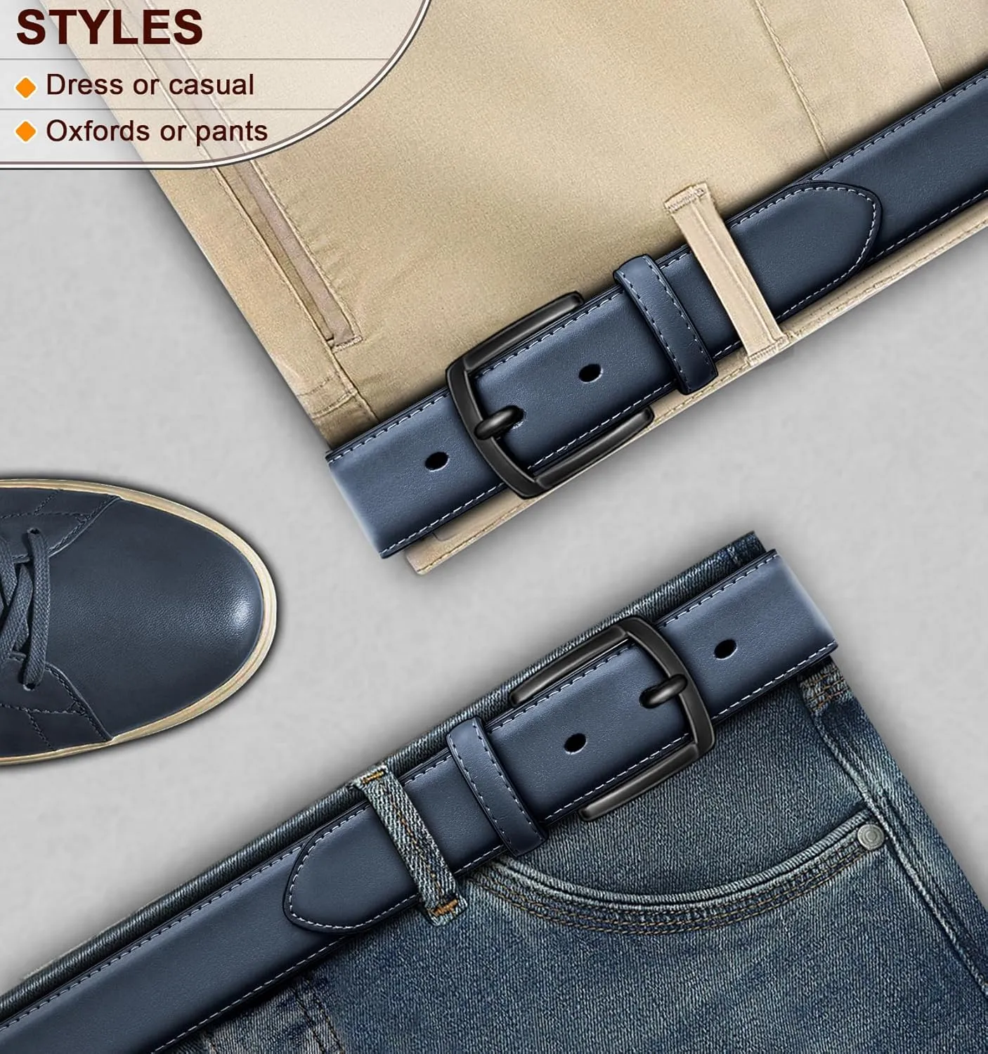 KEMISANT Men Belt-Genuine Leather Belt for Men Dress Casual Golf Jeans 1 3/8"