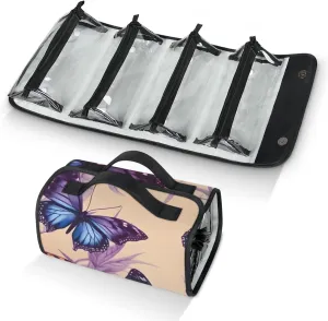 Large Capacity 4-in-1 Hanging Travel Toiletry Bag Storage Organizer With 4 Detachable Removable Zipper Clear Pouches Abstract Butterflies